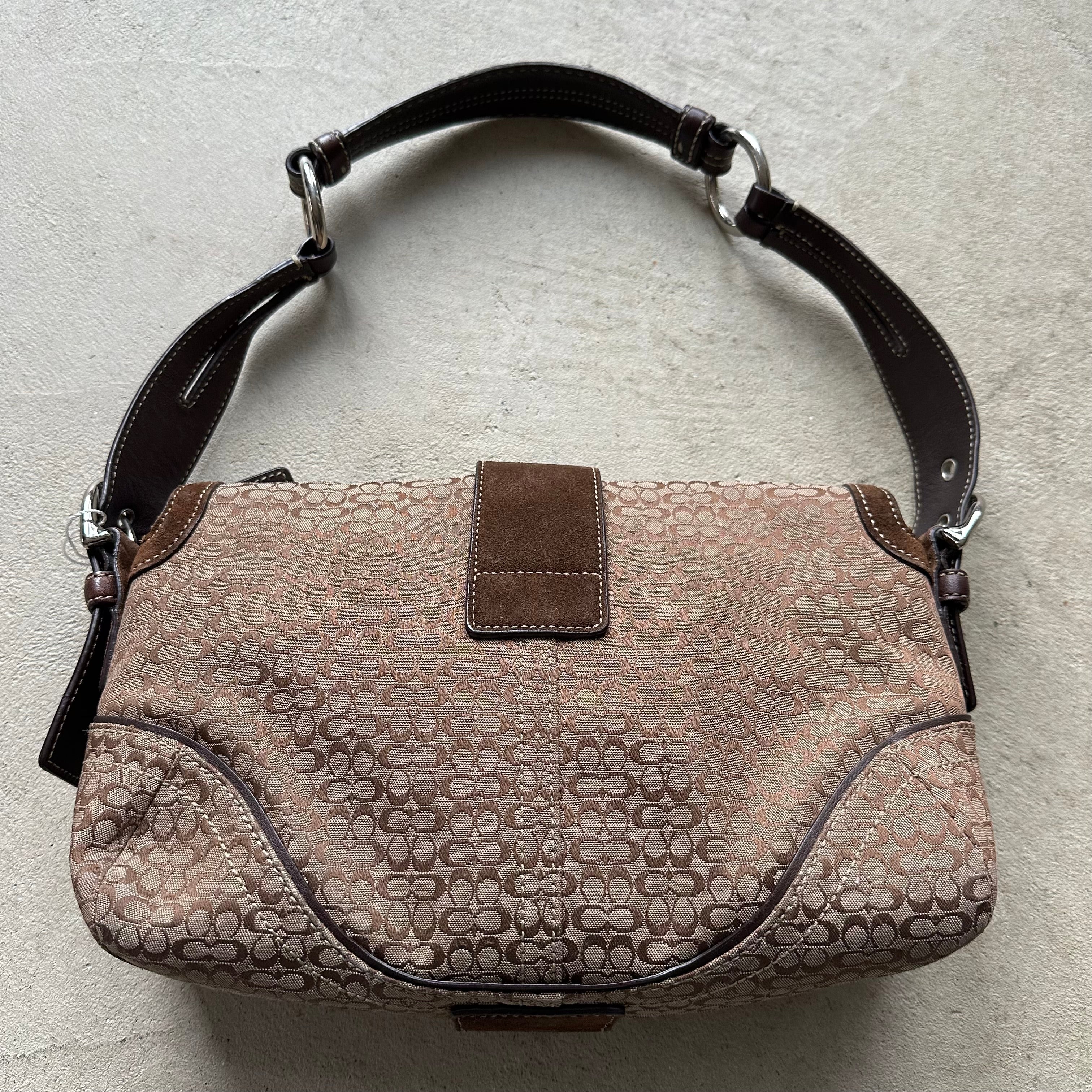 vintage y2k coach brown canvas square soho leather shoulder bag