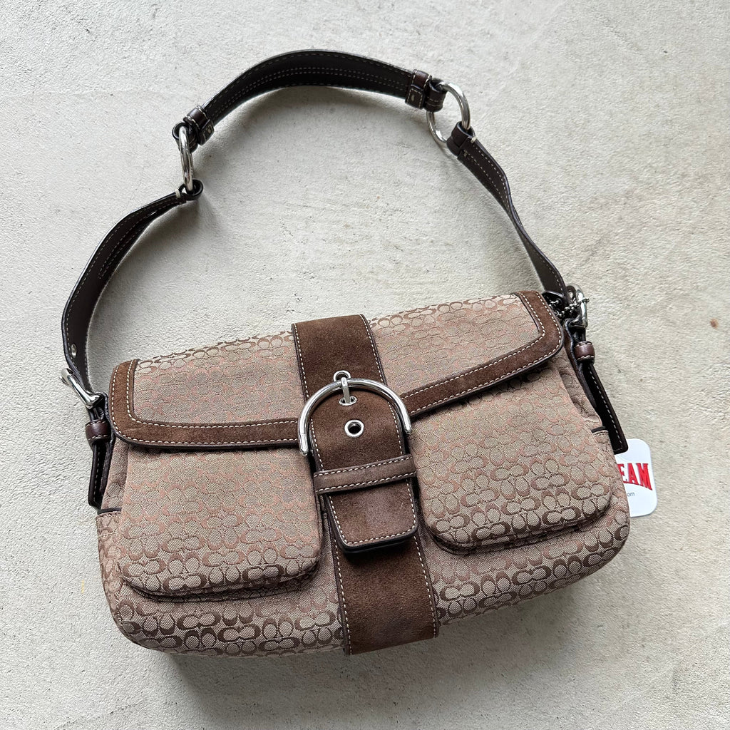 vintage y2k coach brown canvas square soho leather shoulder bag