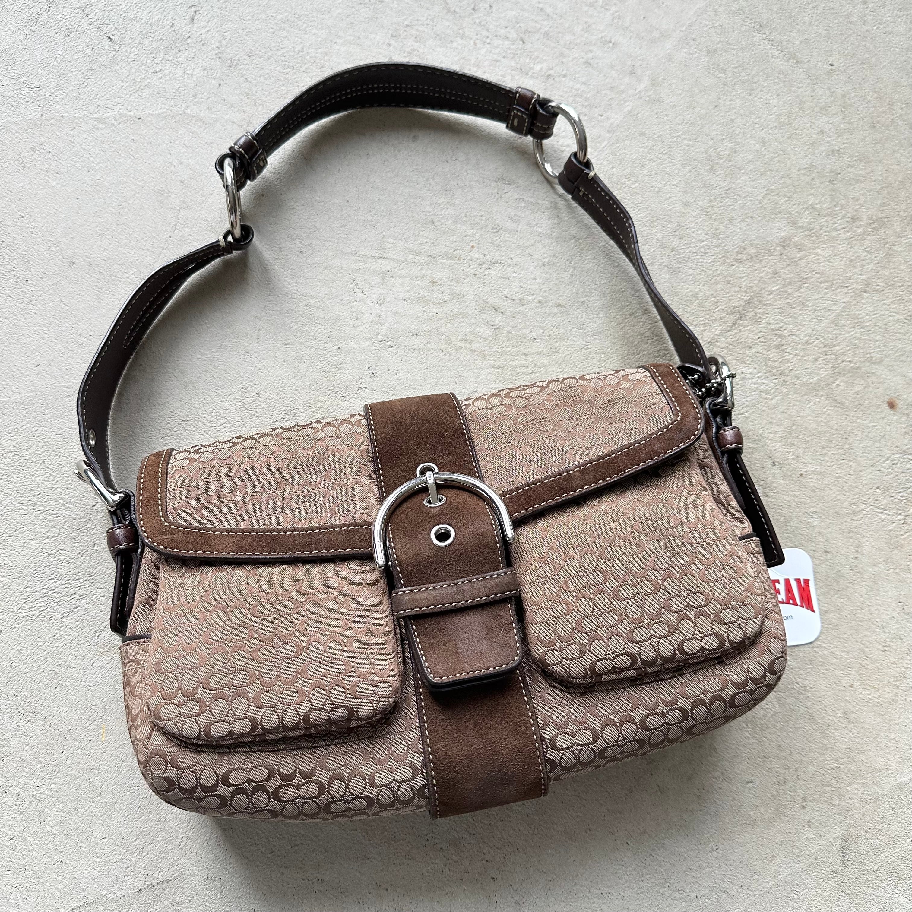 vintage y2k coach brown canvas square soho leather shoulder bag