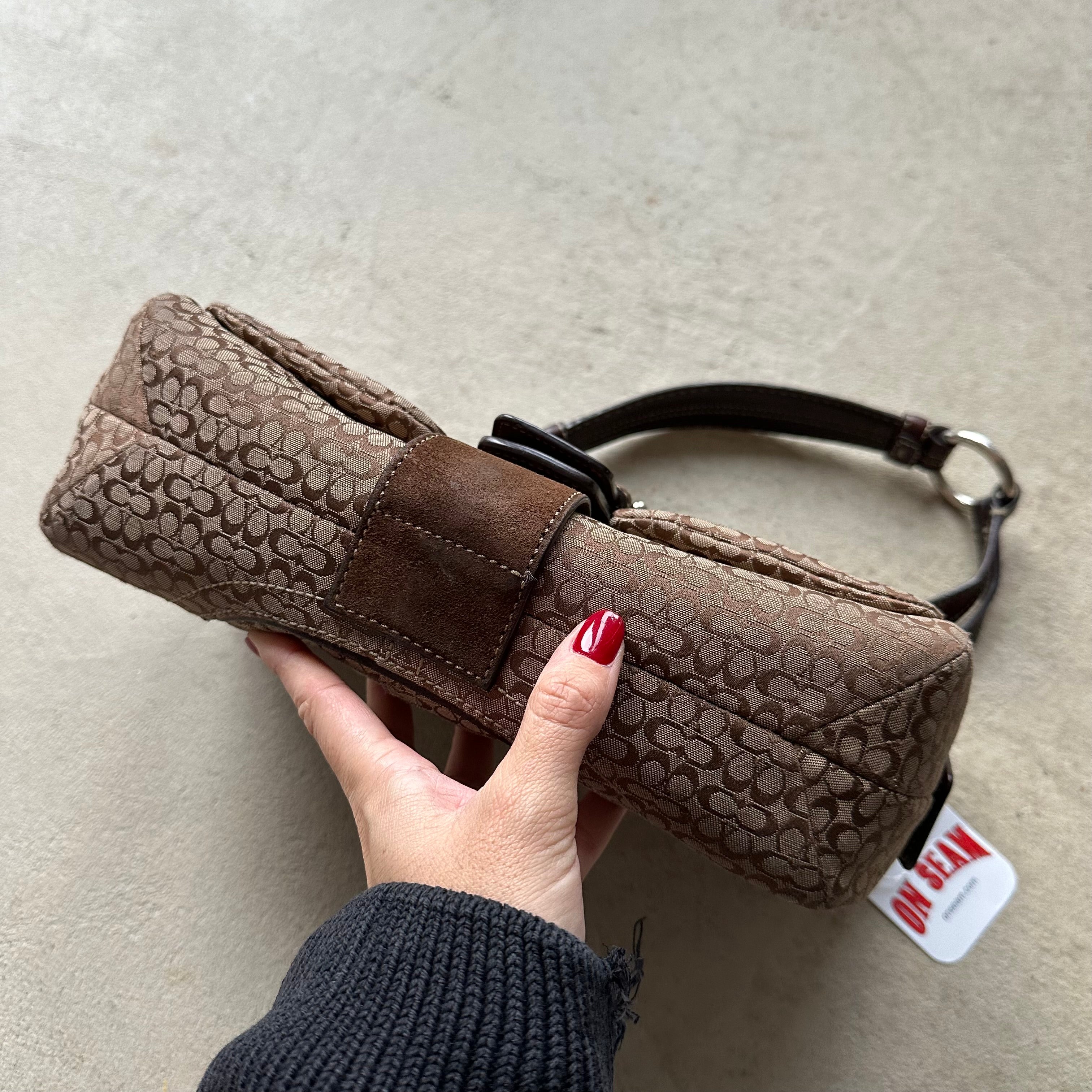 vintage y2k coach brown canvas square soho leather shoulder bag