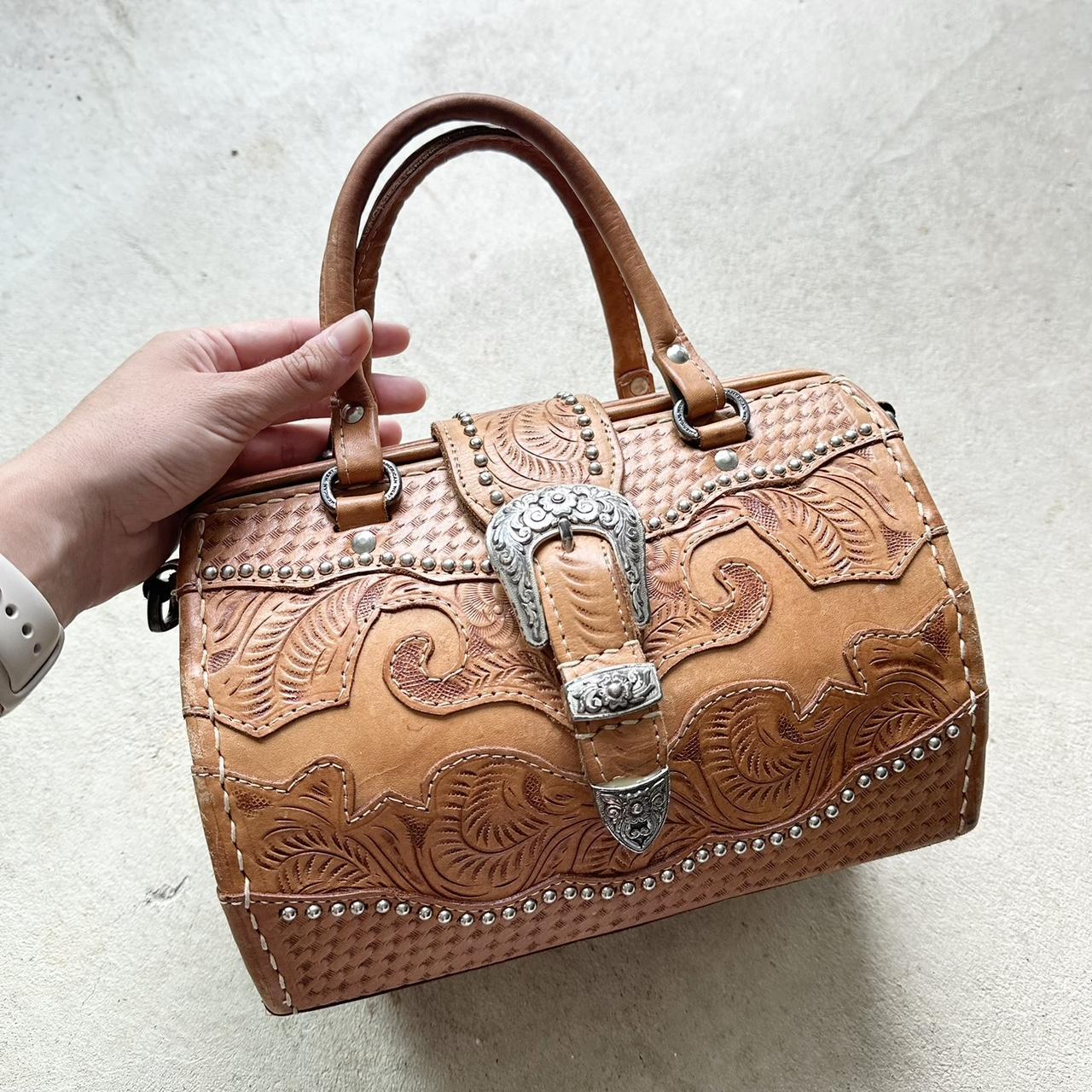 vintage american west western style tan leather handbag