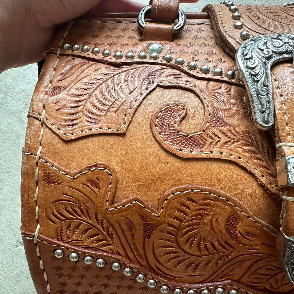 vintage american west western style tan leather handbag