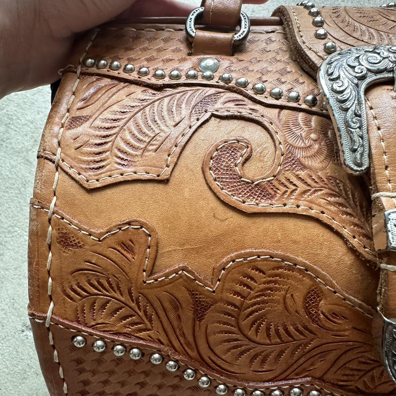 vintage american west western style tan leather handbag
