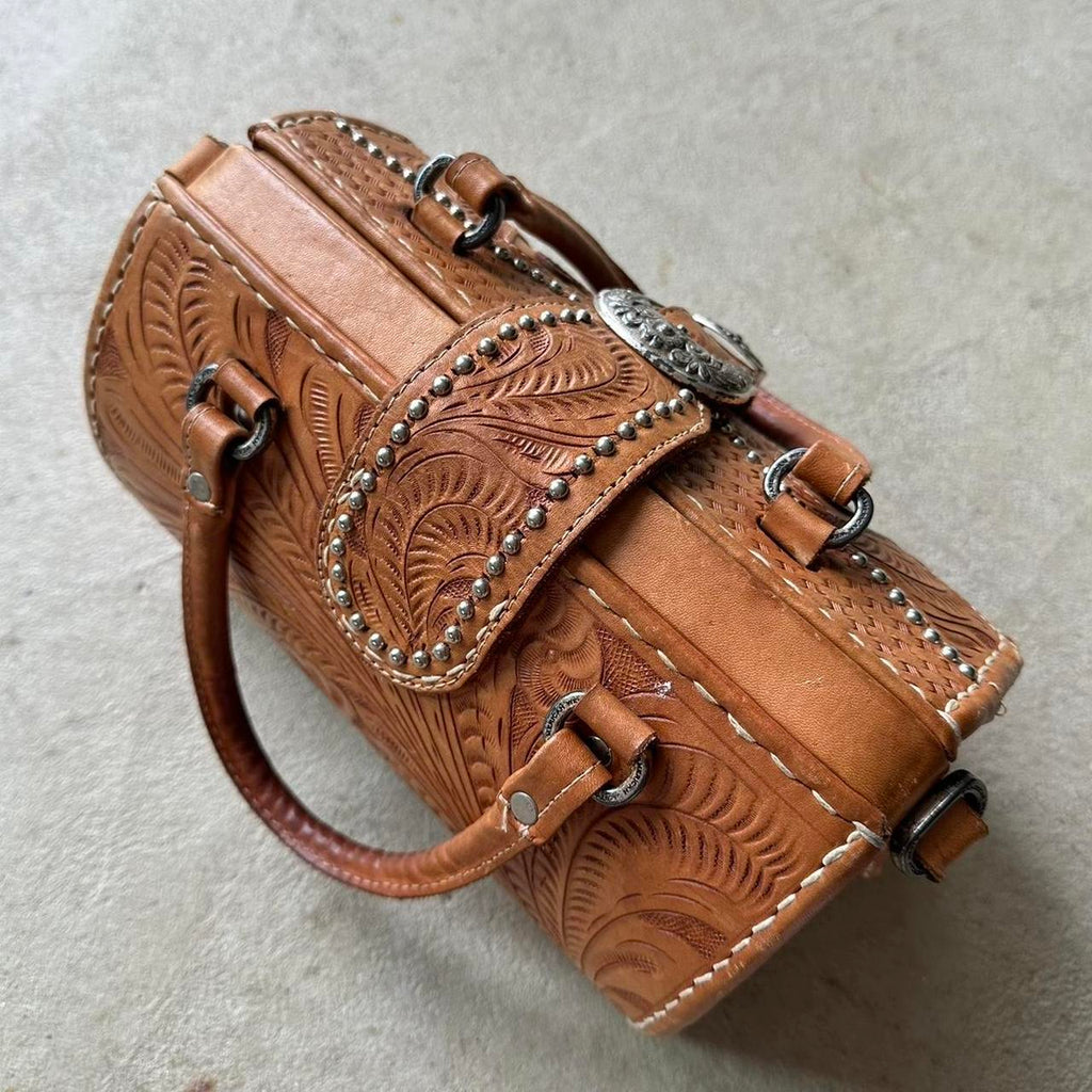 vintage american west western style tan leather handbag