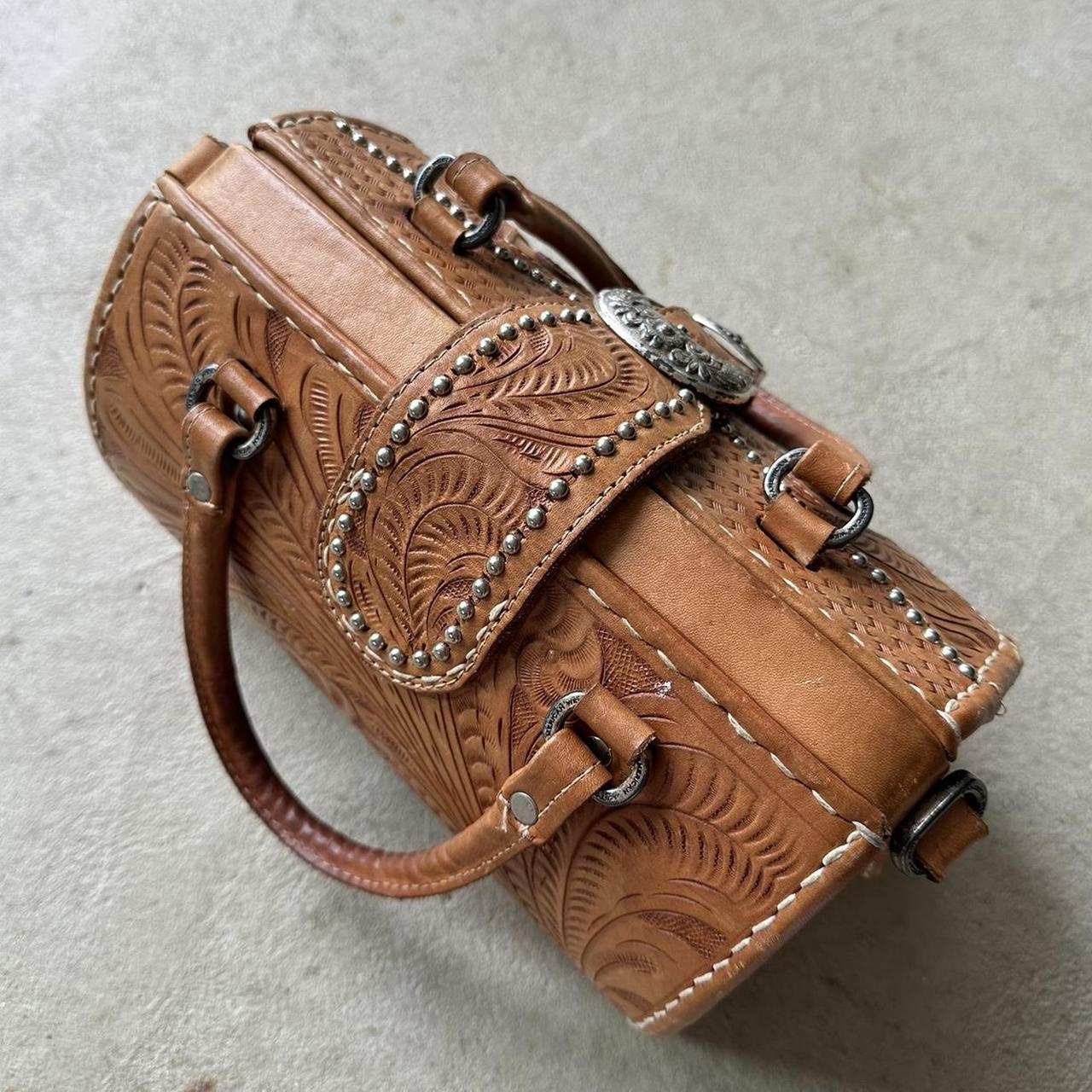 vintage american west western style tan leather handbag