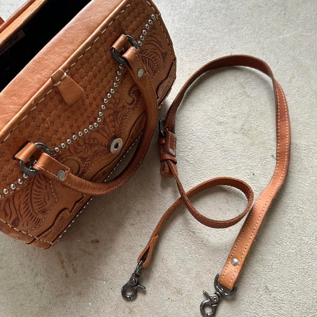 vintage american west western style tan leather handbag