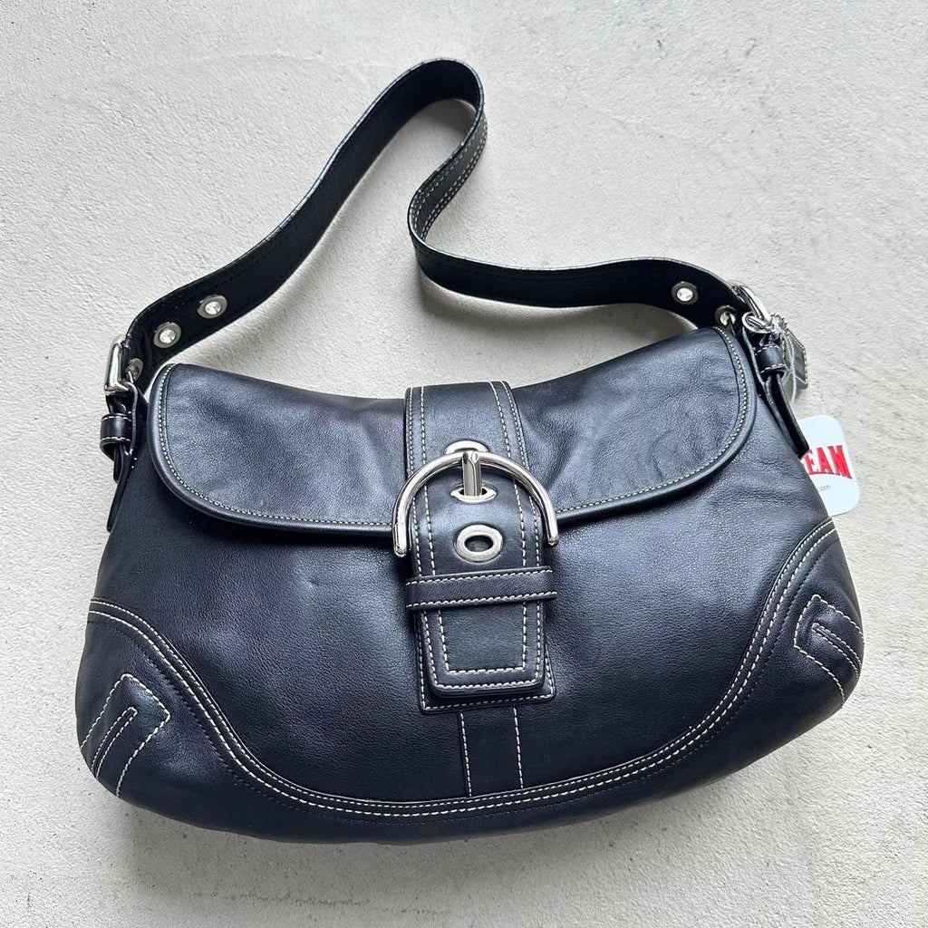 vintage y2k coach black leather soho shoulder bag 25