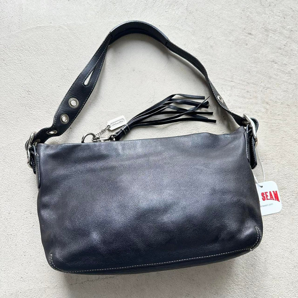vintage y2k coach black leather shoulder bag 12