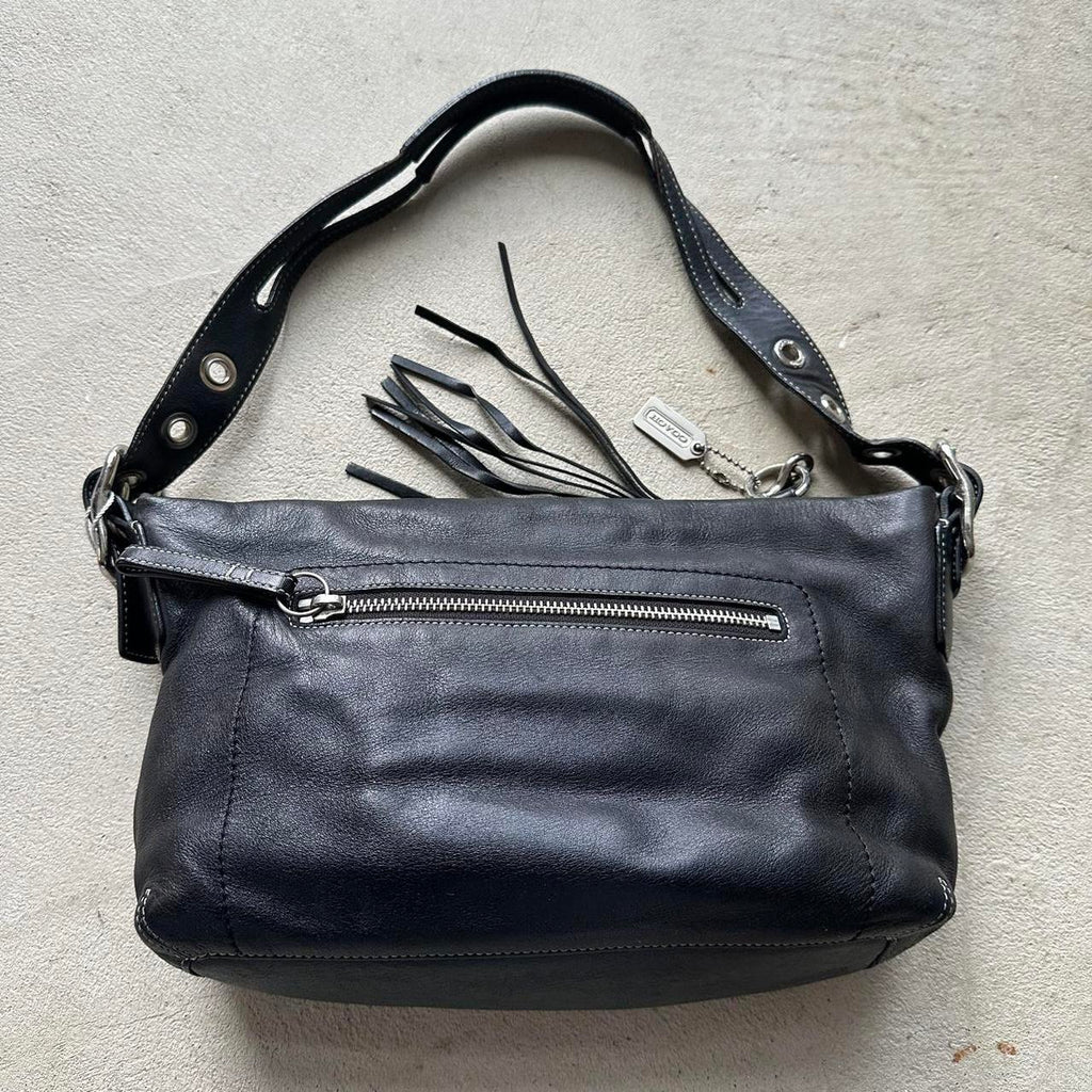 vintage y2k coach black leather shoulder bag 12