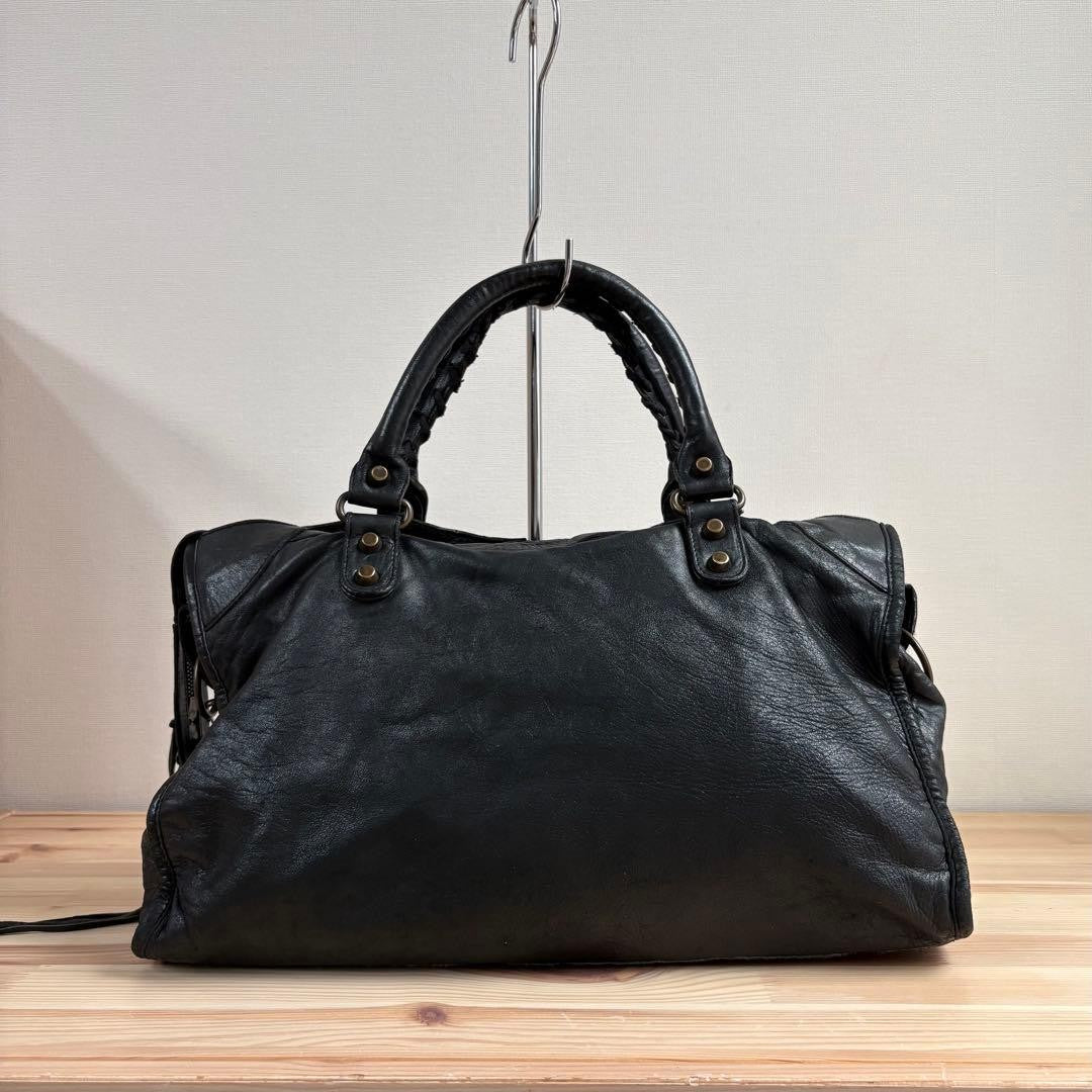 BALENCIAGA The City 2way Handbag Shoulder Bag Leather Black Used #YI