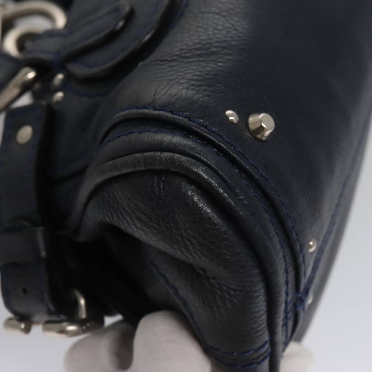 Chloe paddington mini hand bag leather navy silver auth am7485