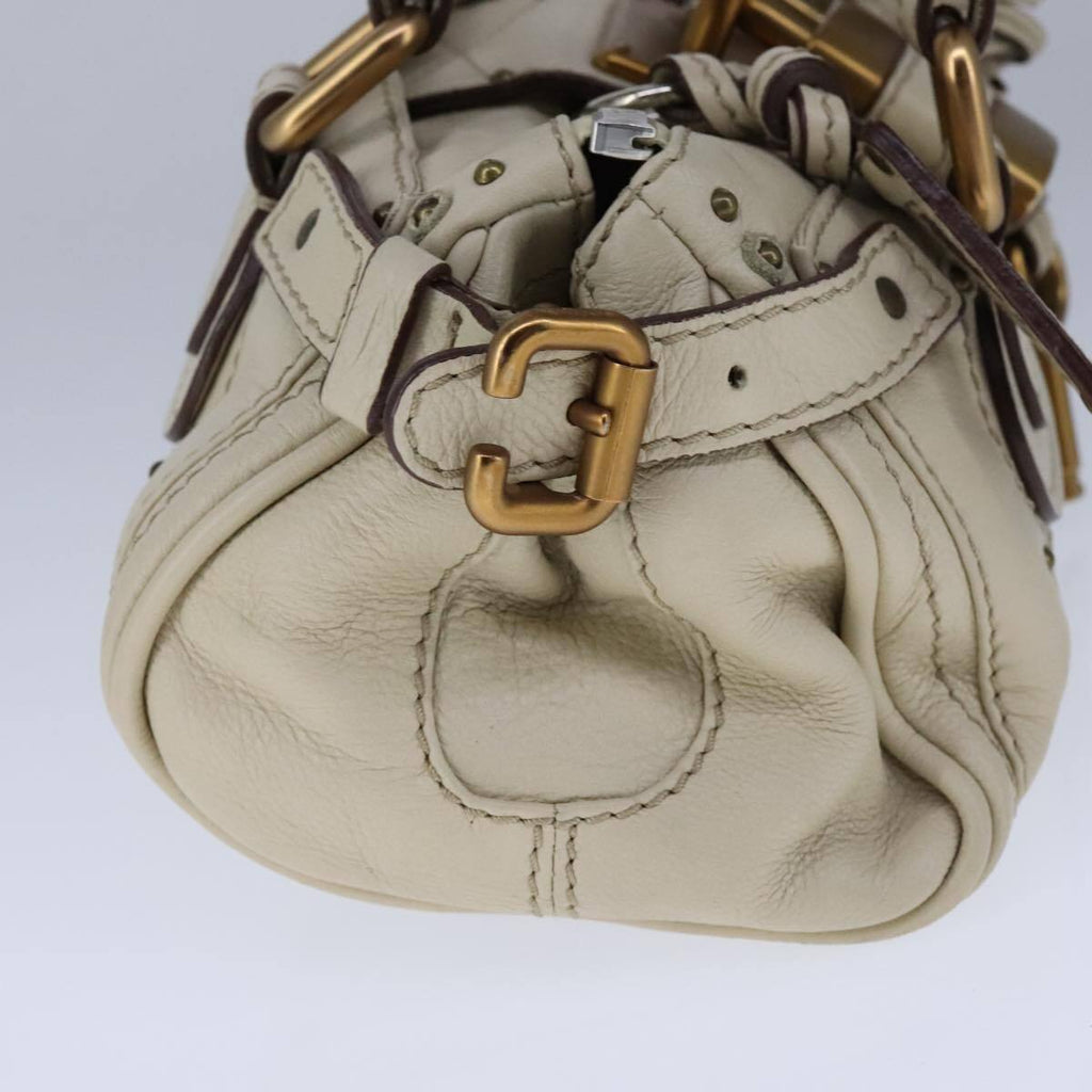 Chloe mini paddington hand bag leather white gold silver auth hk1875