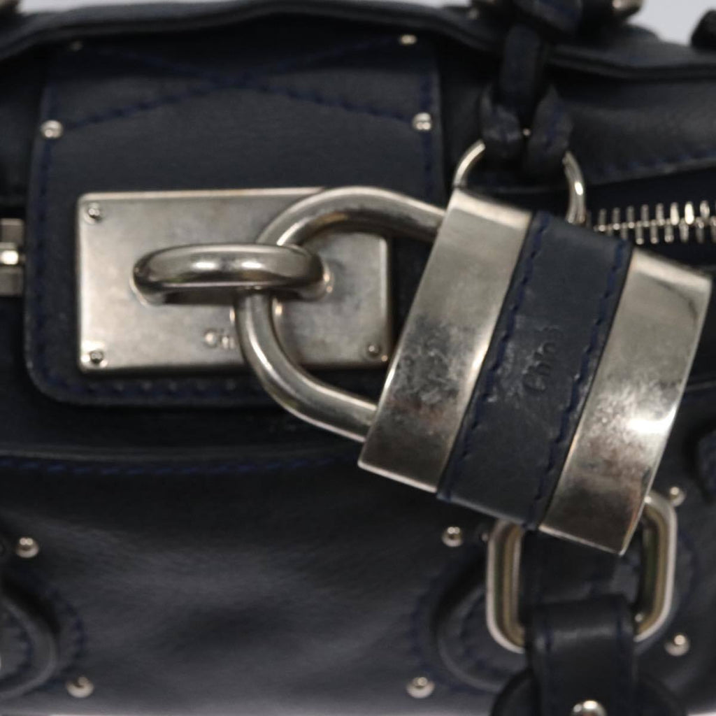 Chloe paddington mini hand bag leather navy silver auth am7485