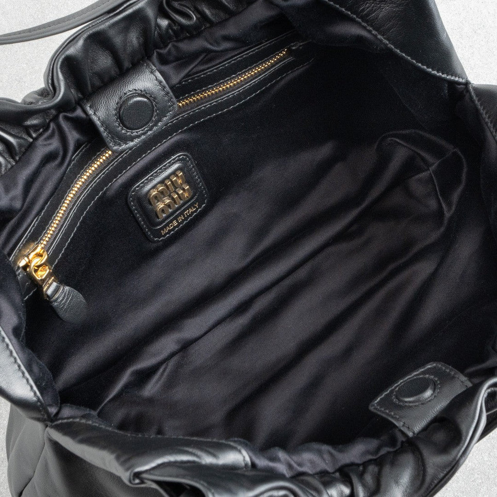 MIU MIU Nappa Leather  Hobo Bag  Black AW24 Shoulder Handbag 5BC175