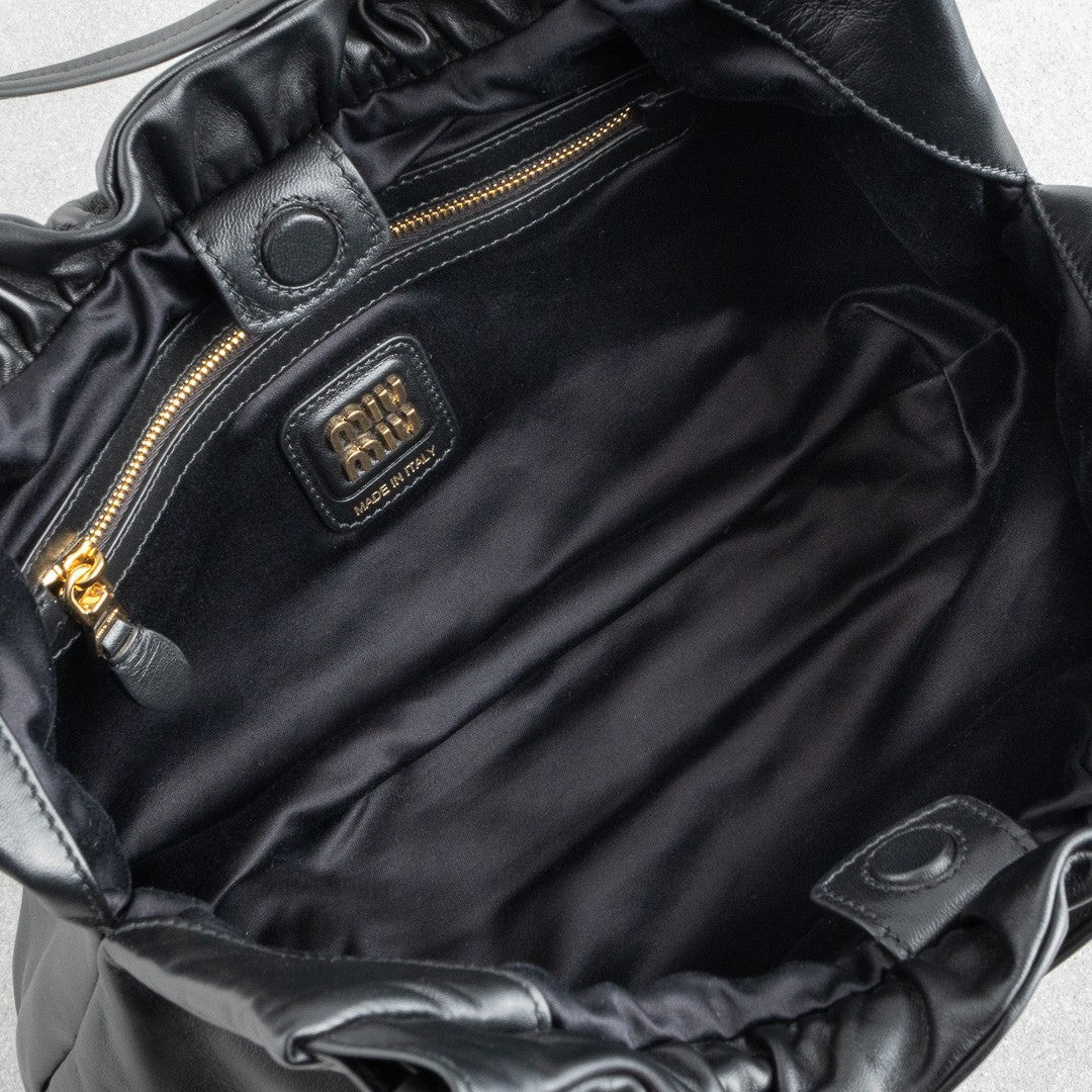 MIU MIU Nappa Leather  Hobo Bag  Black AW24 Shoulder Handbag 5BC175