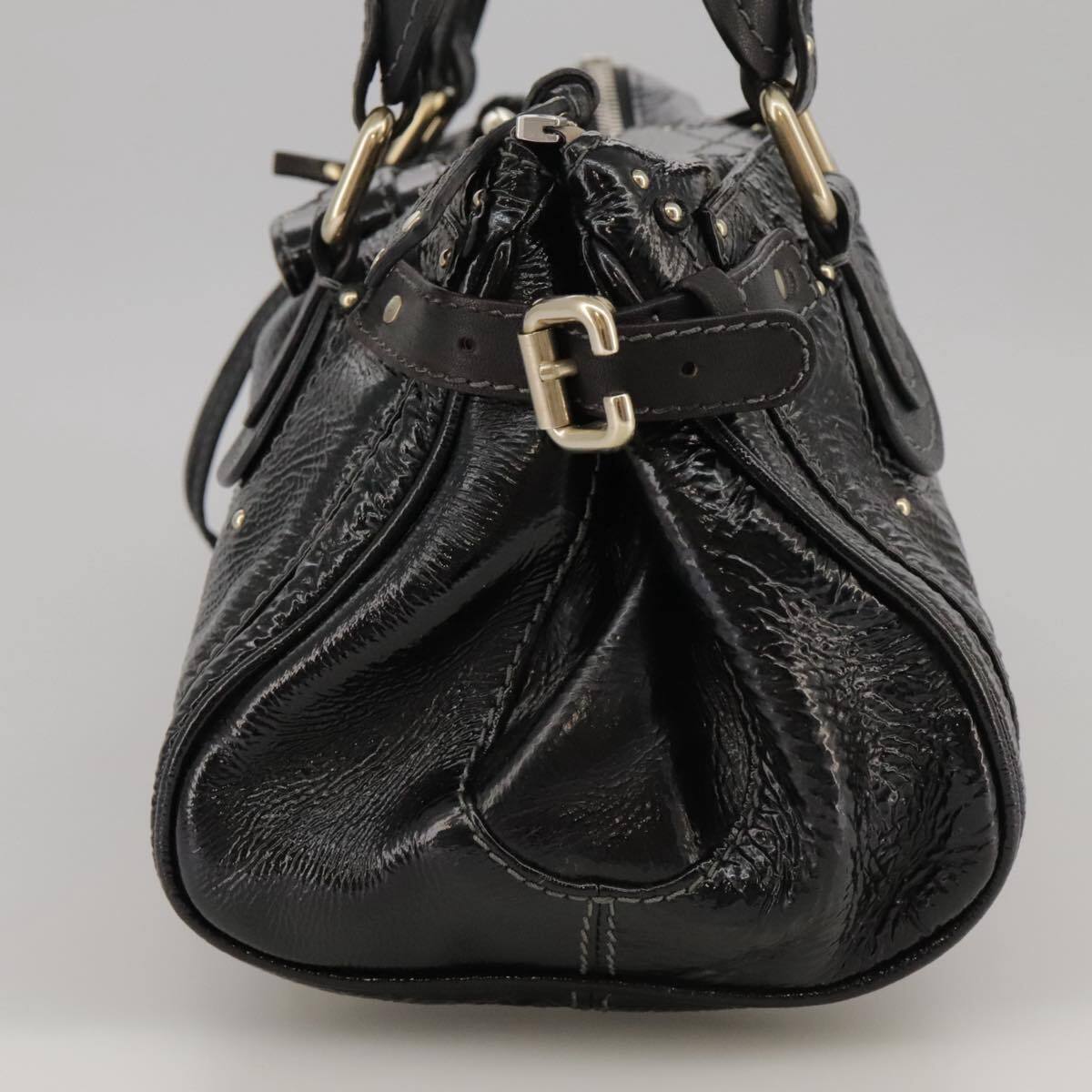 Chloe paddington hand bag enamel black auth mr780