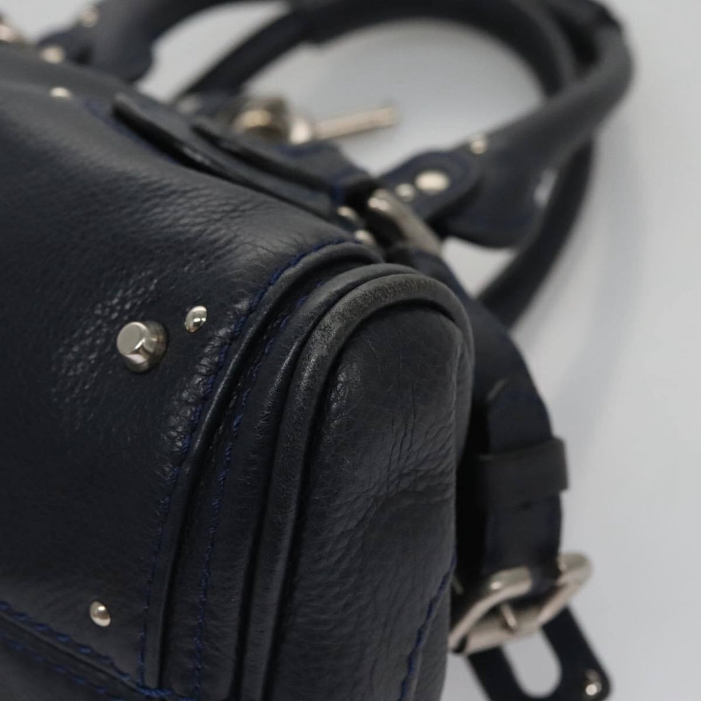 Chloe paddington mini hand bag leather navy silver auth am7485
