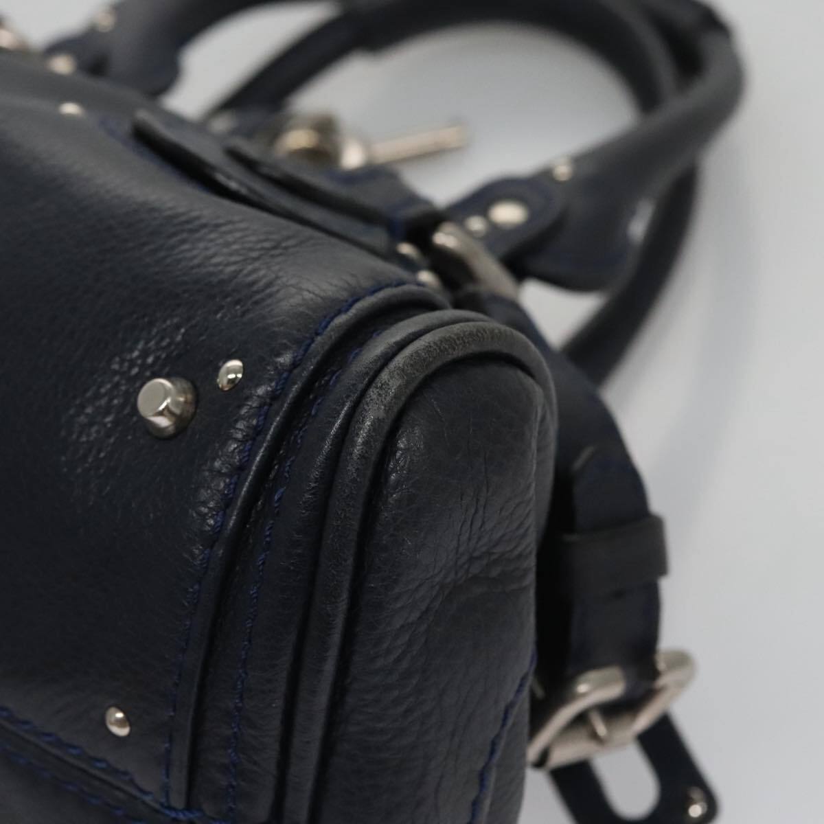 Chloe paddington mini hand bag leather navy silver auth am7485