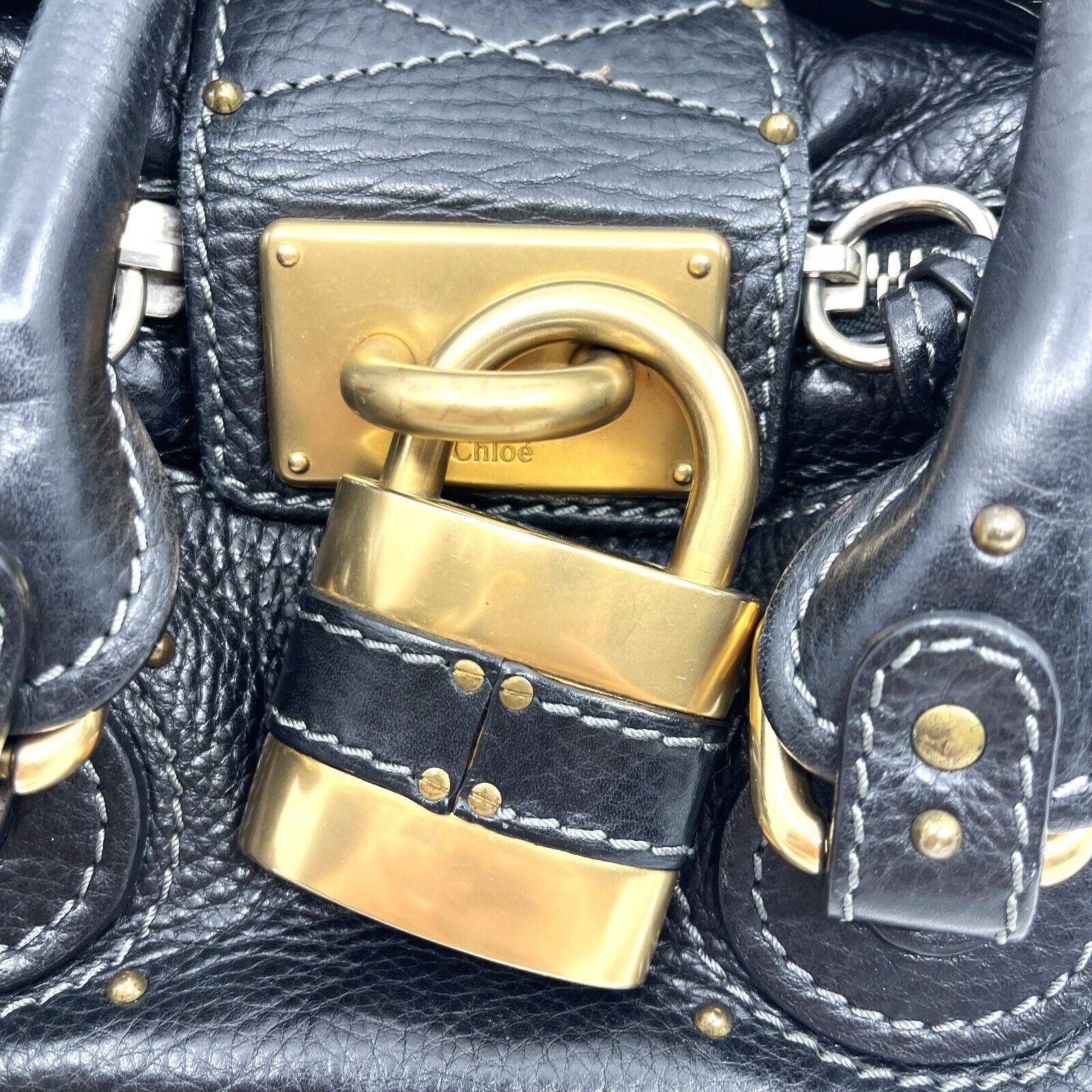 Chloe paddington mini hand bag black leather key padrock auth rare