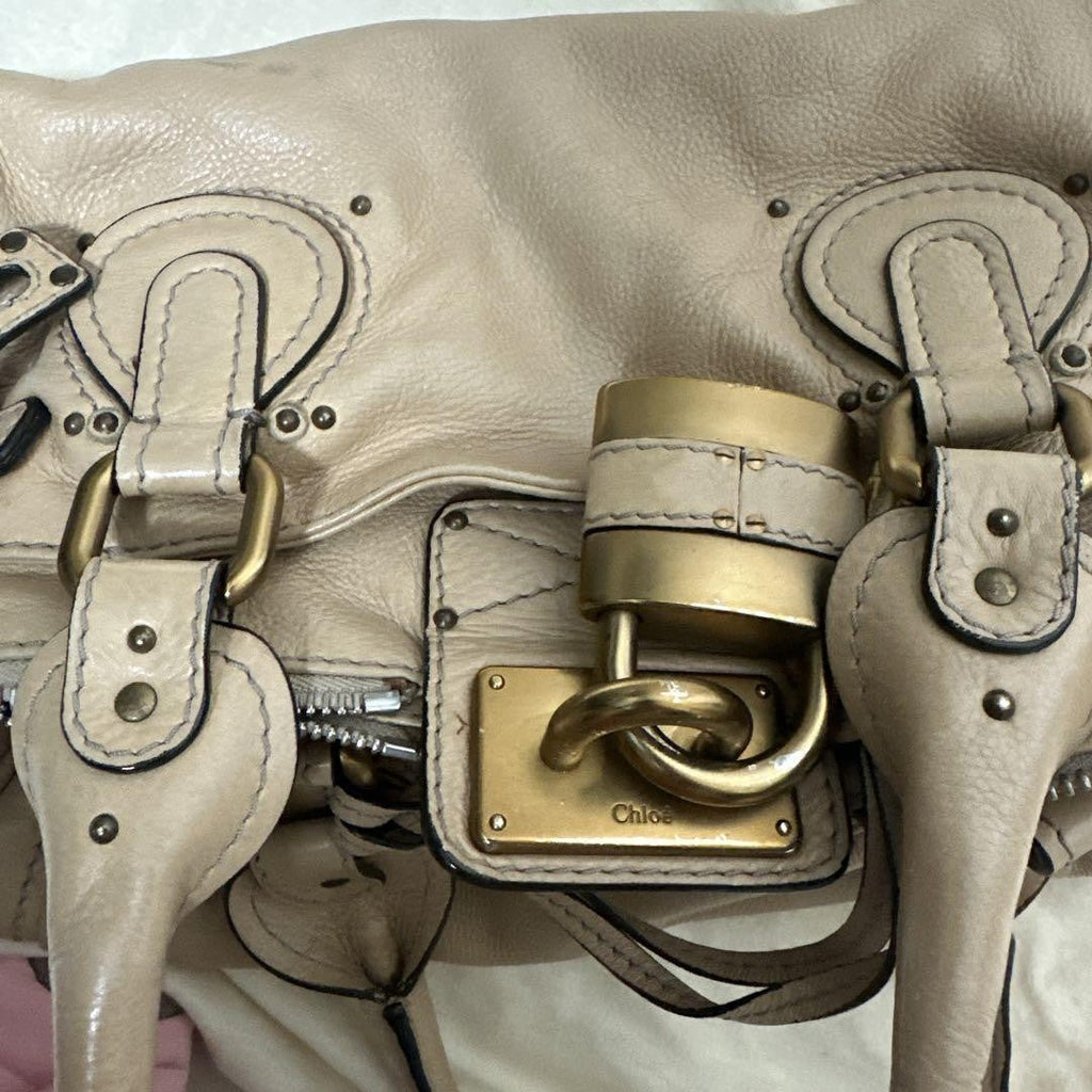 Chloe paddington shoulder bag handbag padlock key leather beige