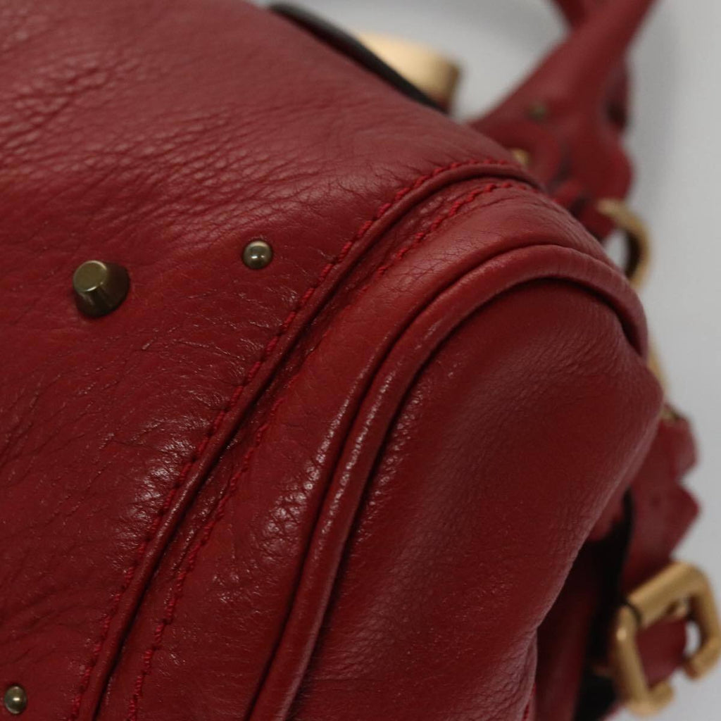Chloe paddington hand bag leather red gold silver auth am7383