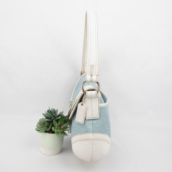 coach soho y2k blue white jacquard leather bag