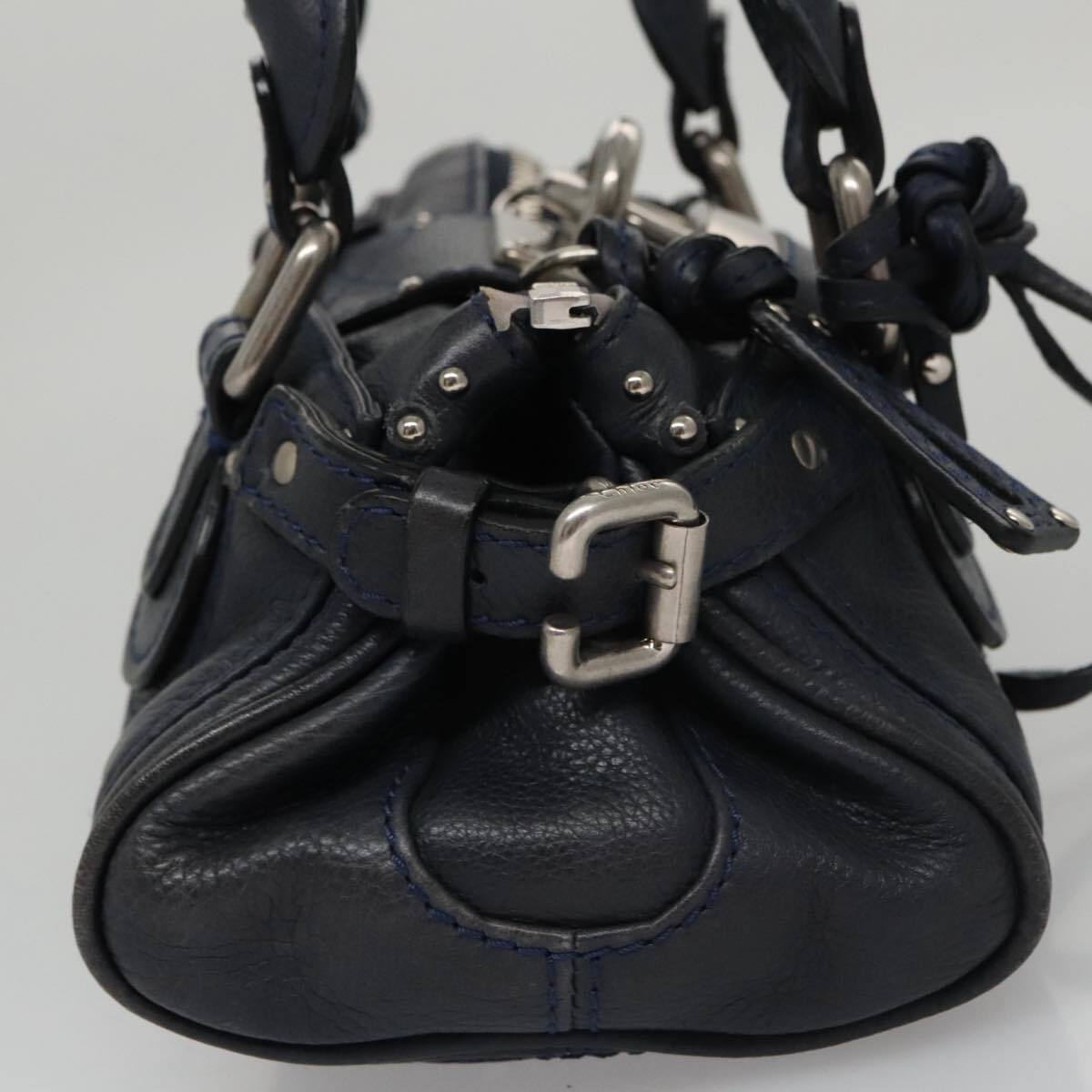 Chloe paddington mini hand bag leather navy silver auth am7485