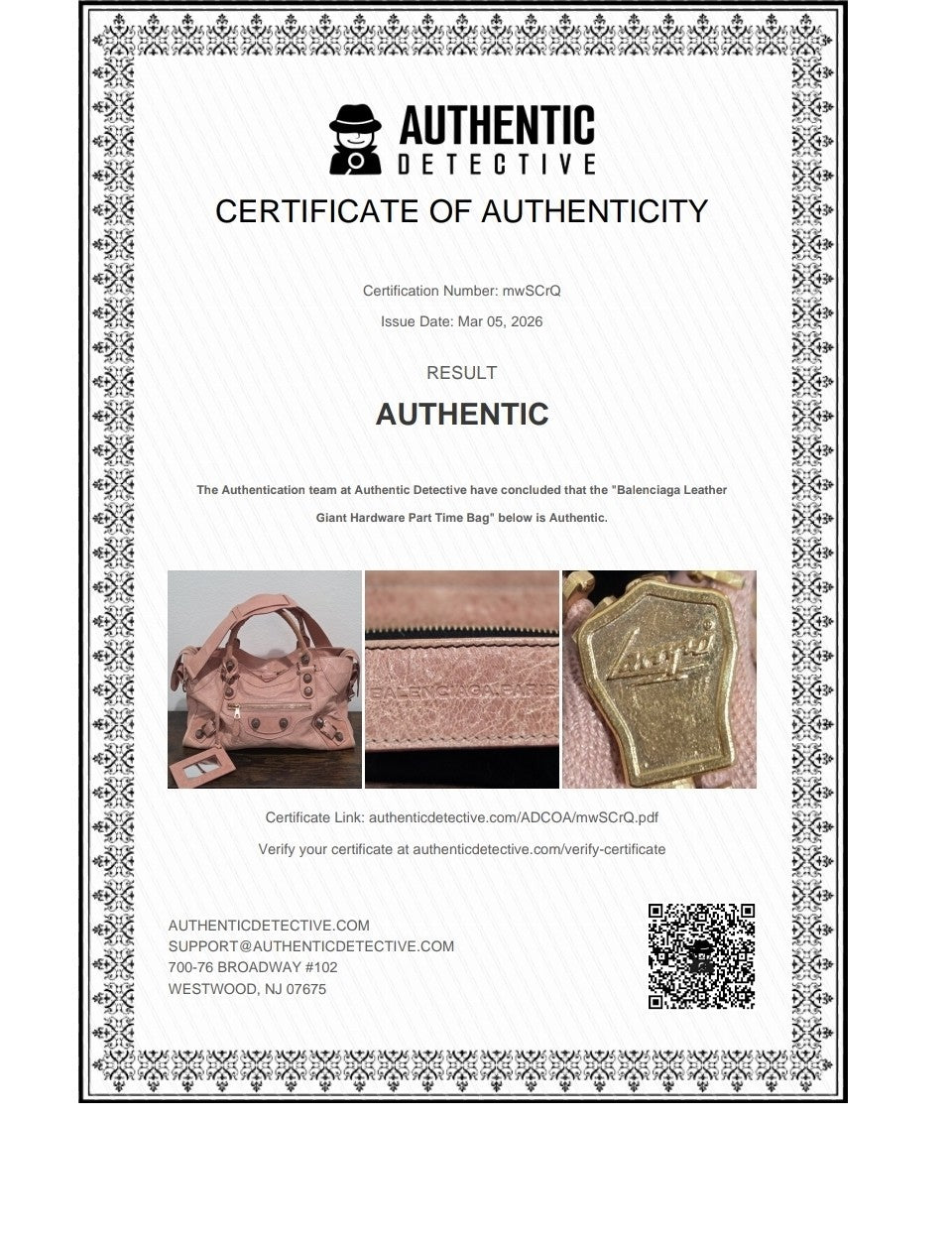 Balenciaga Leather Giant Hardware Part Time Bag with COA