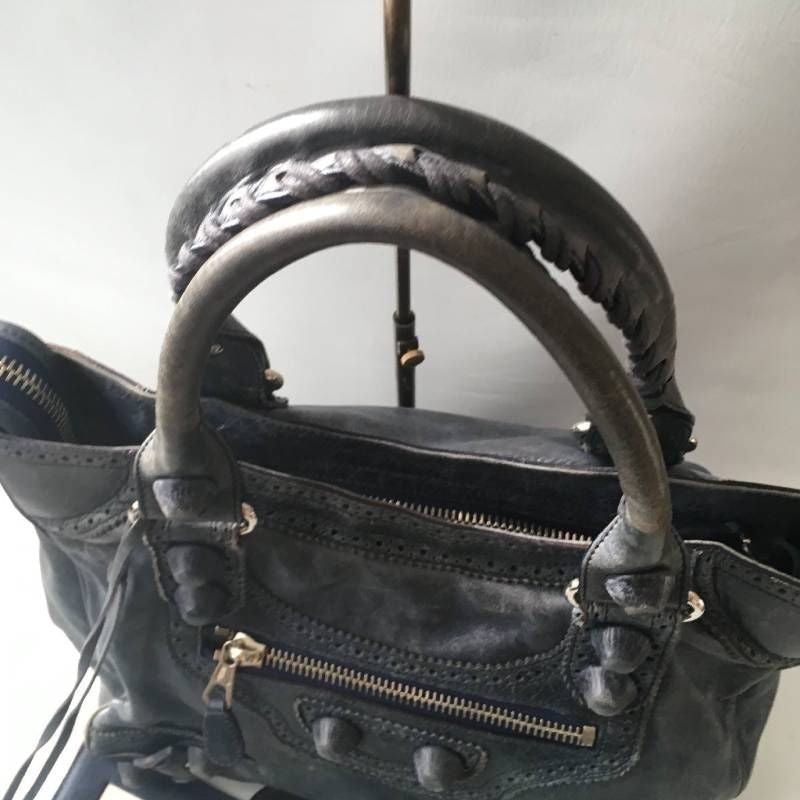 BALENCIAGA Giant City Leather Shoulder Bag Black w/Mirror Strap Authentic
