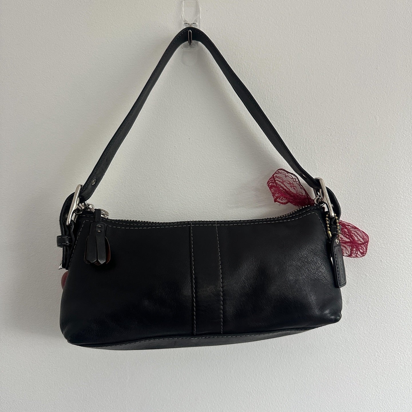 y2k coach black leather east west bag