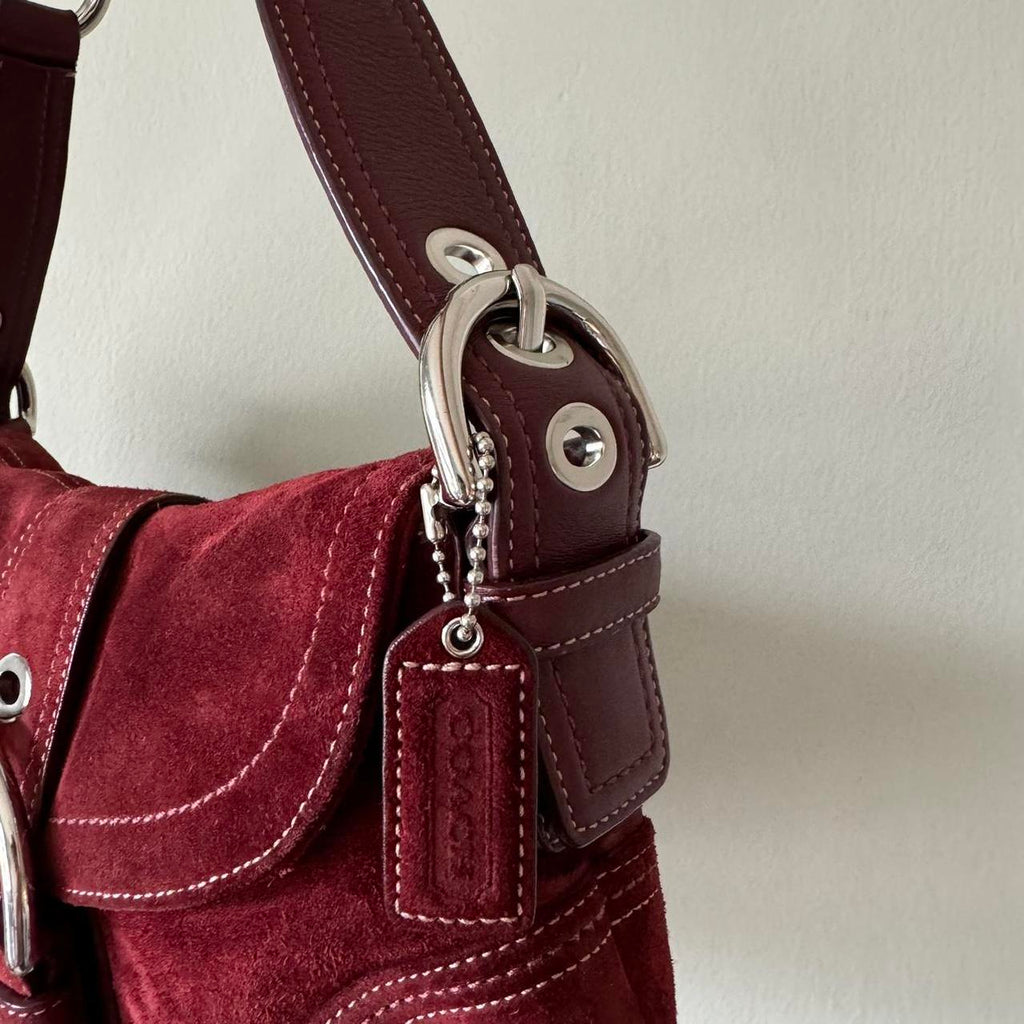 Vintage Y2K Coach rare red suede soho shoulder bag!