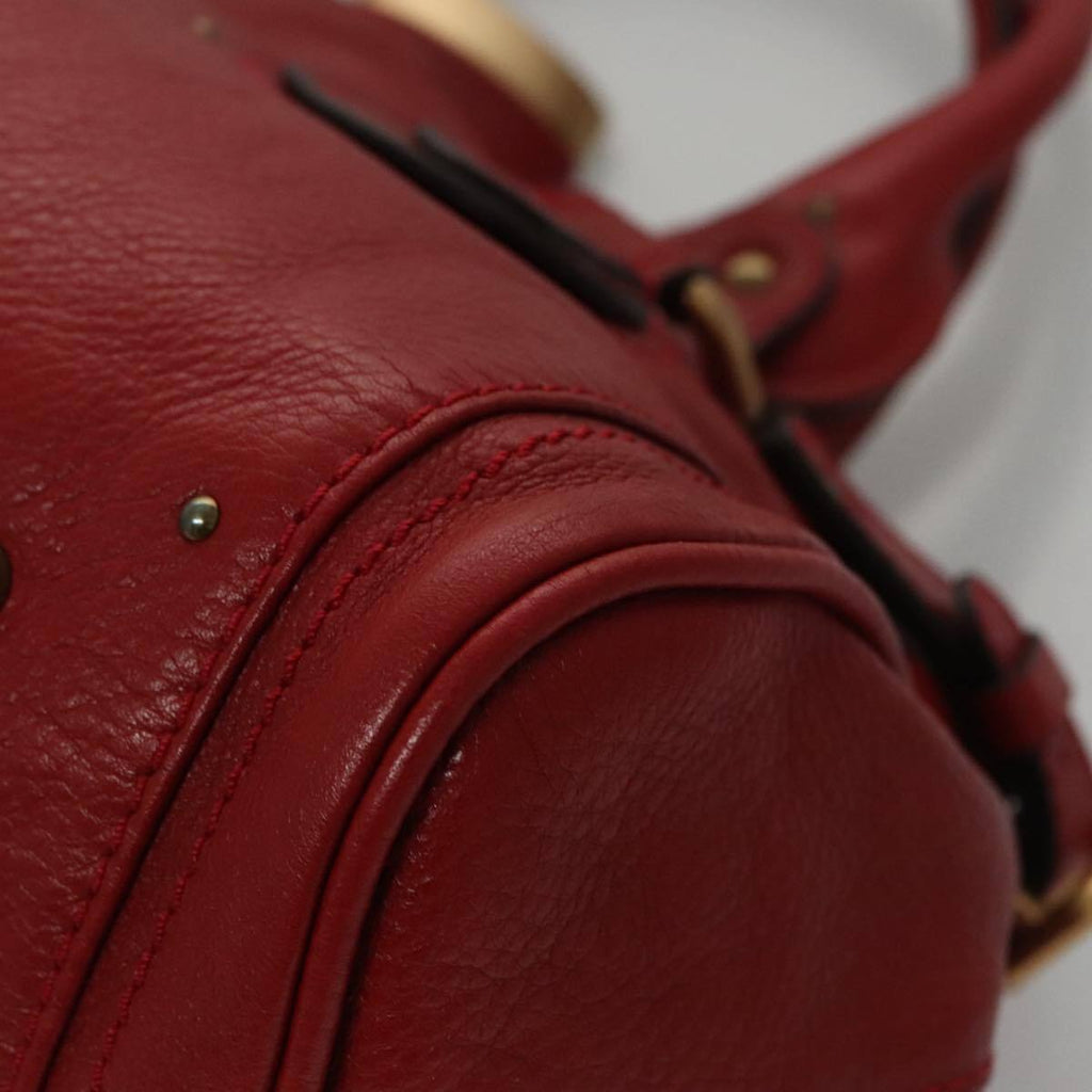Chloe paddington hand bag leather red gold silver auth am7383