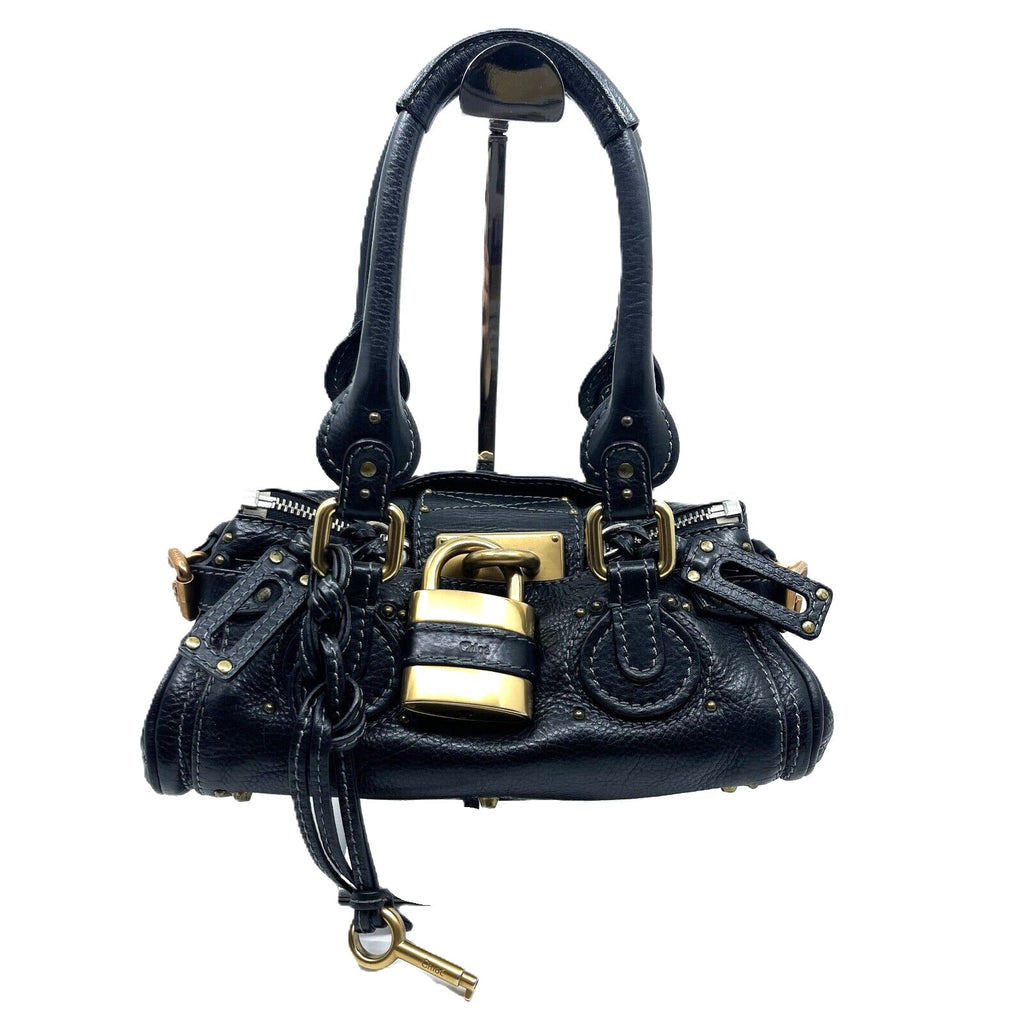 Chloe paddington mini hand bag black leather key padrock auth rare