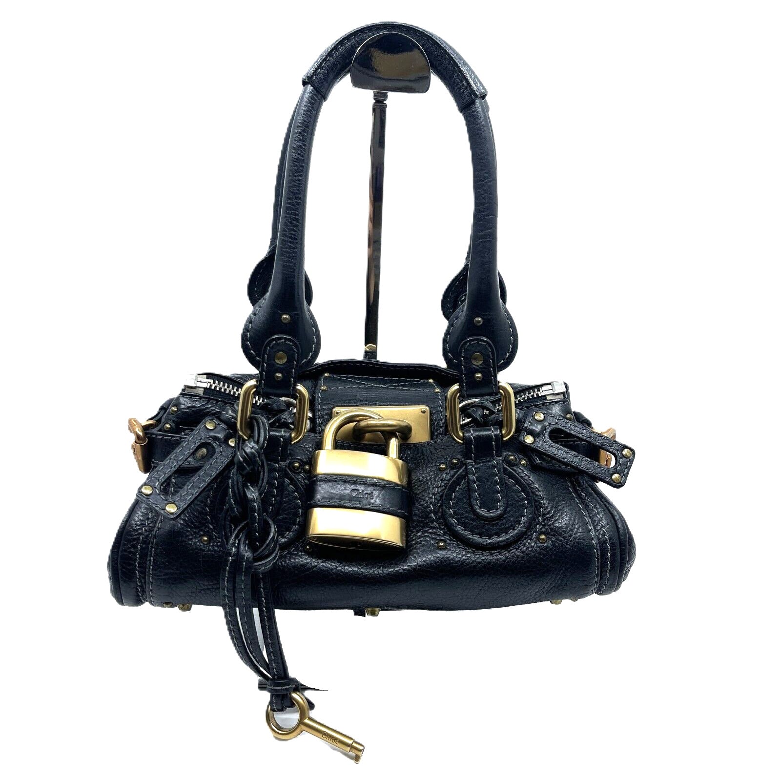Chloe paddington mini hand bag black leather key padrock auth rare