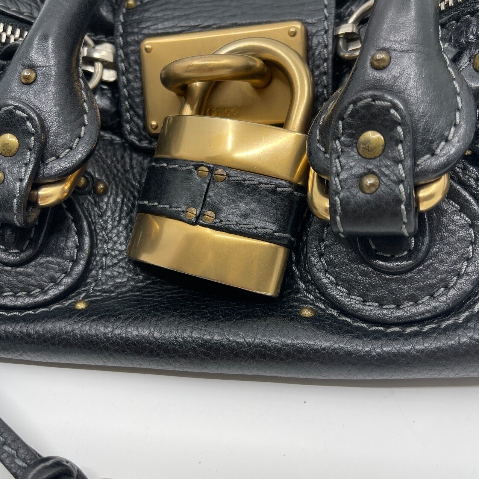 Chloe paddington mini hand bag black leather key padrock auth rare