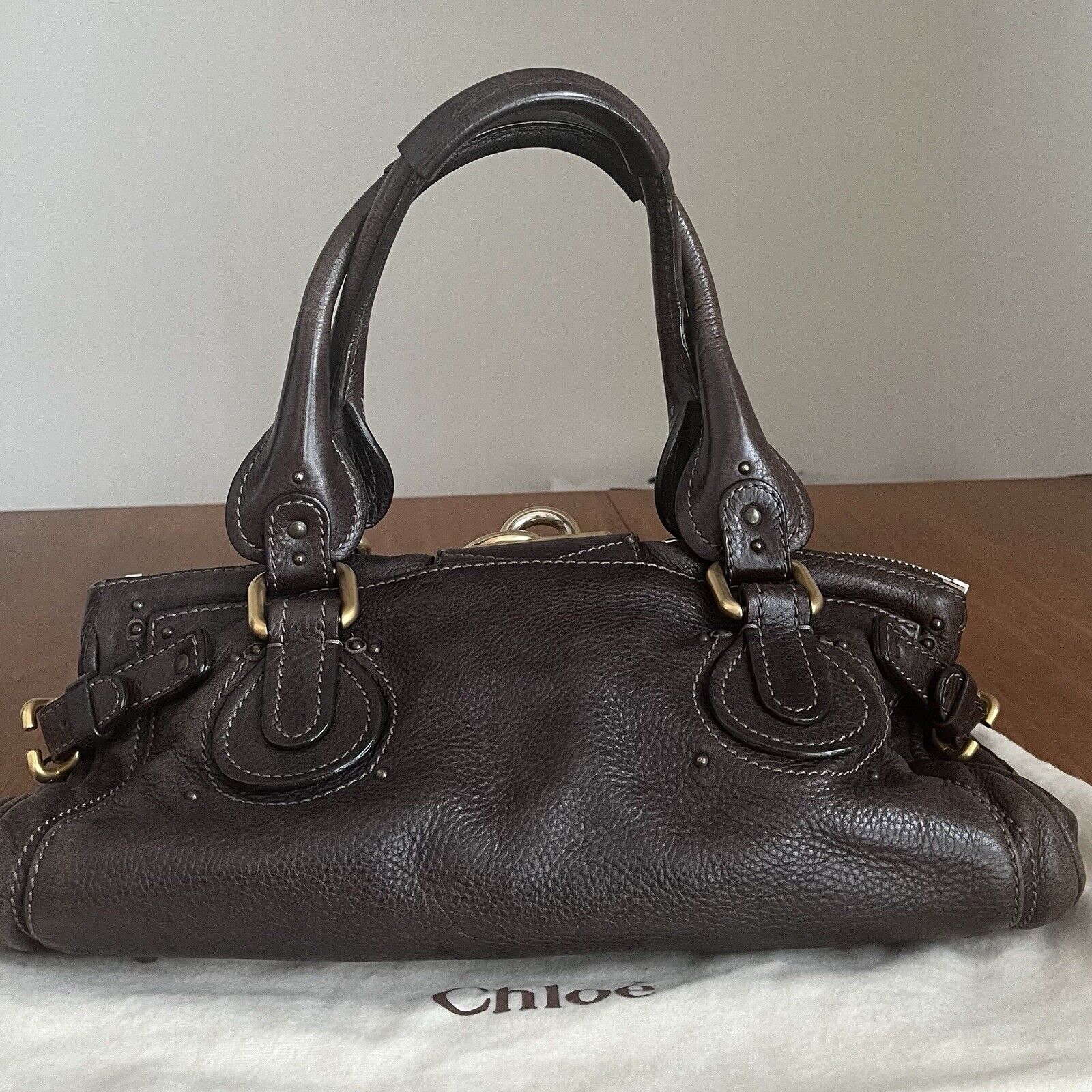 Chloe paddington leather hand bag dark brown leather medium padlock key f s 1