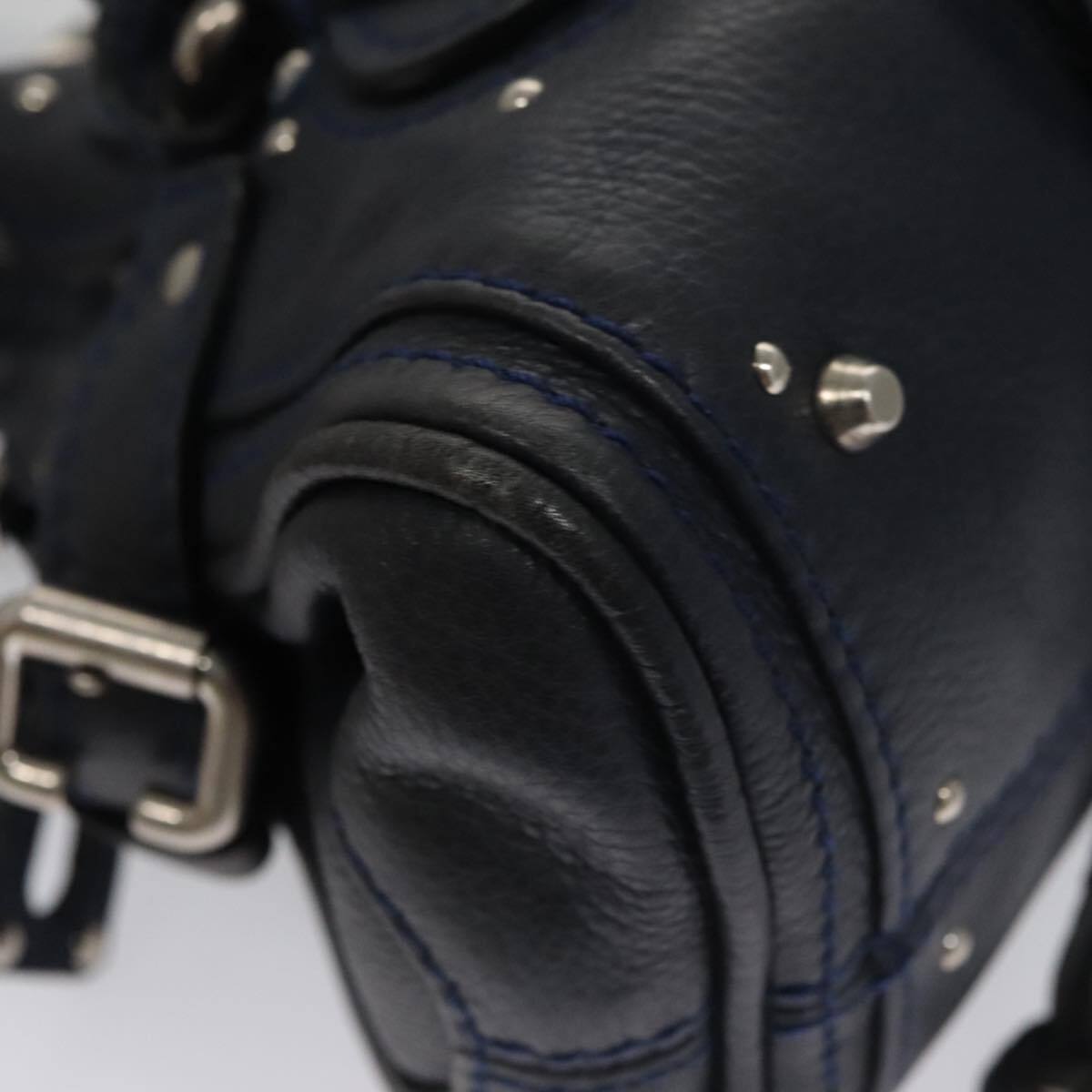 Chloe paddington mini hand bag leather navy silver auth am7485