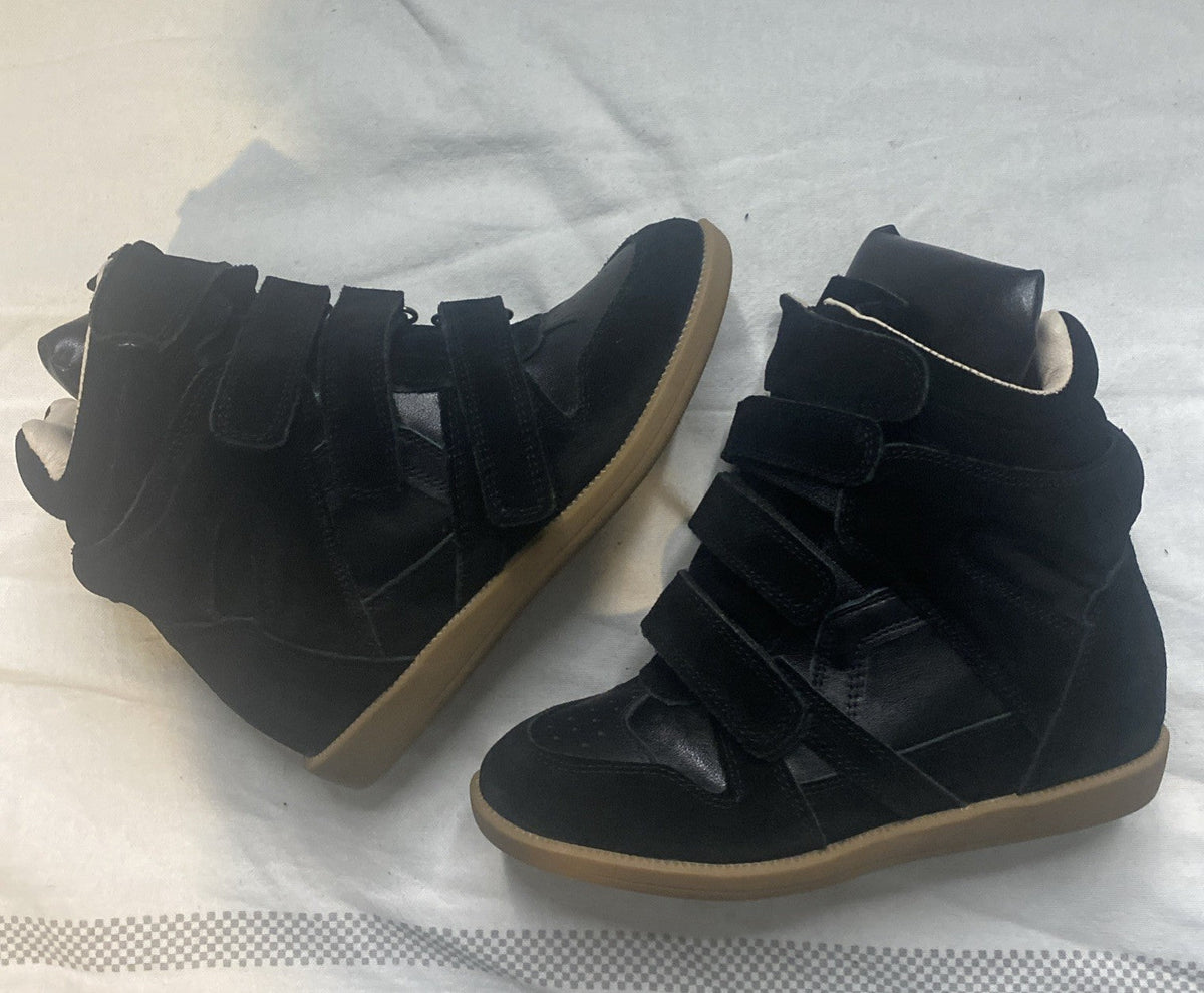 Isabel Marantz Bekett Sneakers Shoes Black Suede Wedge Black Leather Size 36