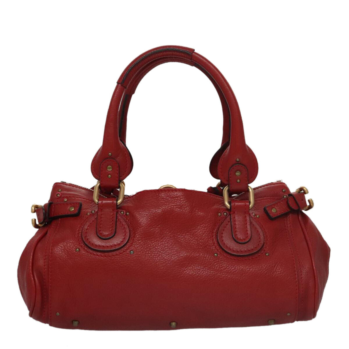 Chloe paddington hand bag leather red gold silver auth am7383