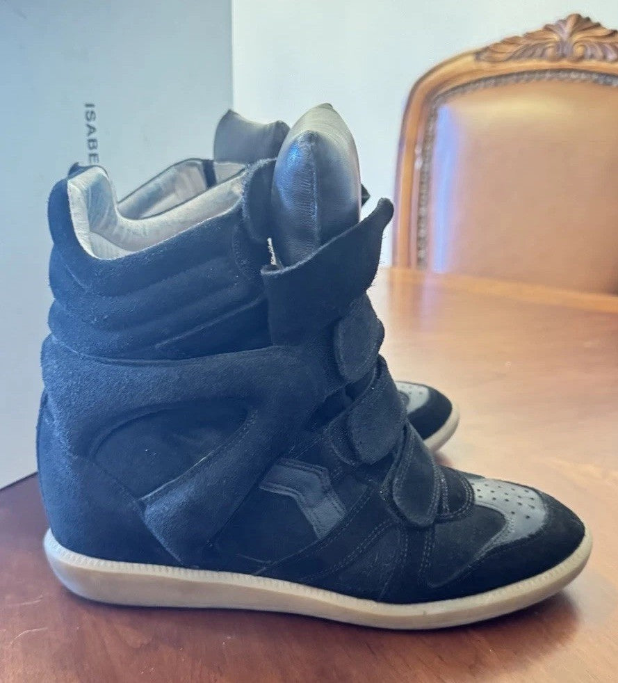 Isabel Marant Bekett Suede Leather High Top Sneakers Wedge Black Boots SZ 41 11