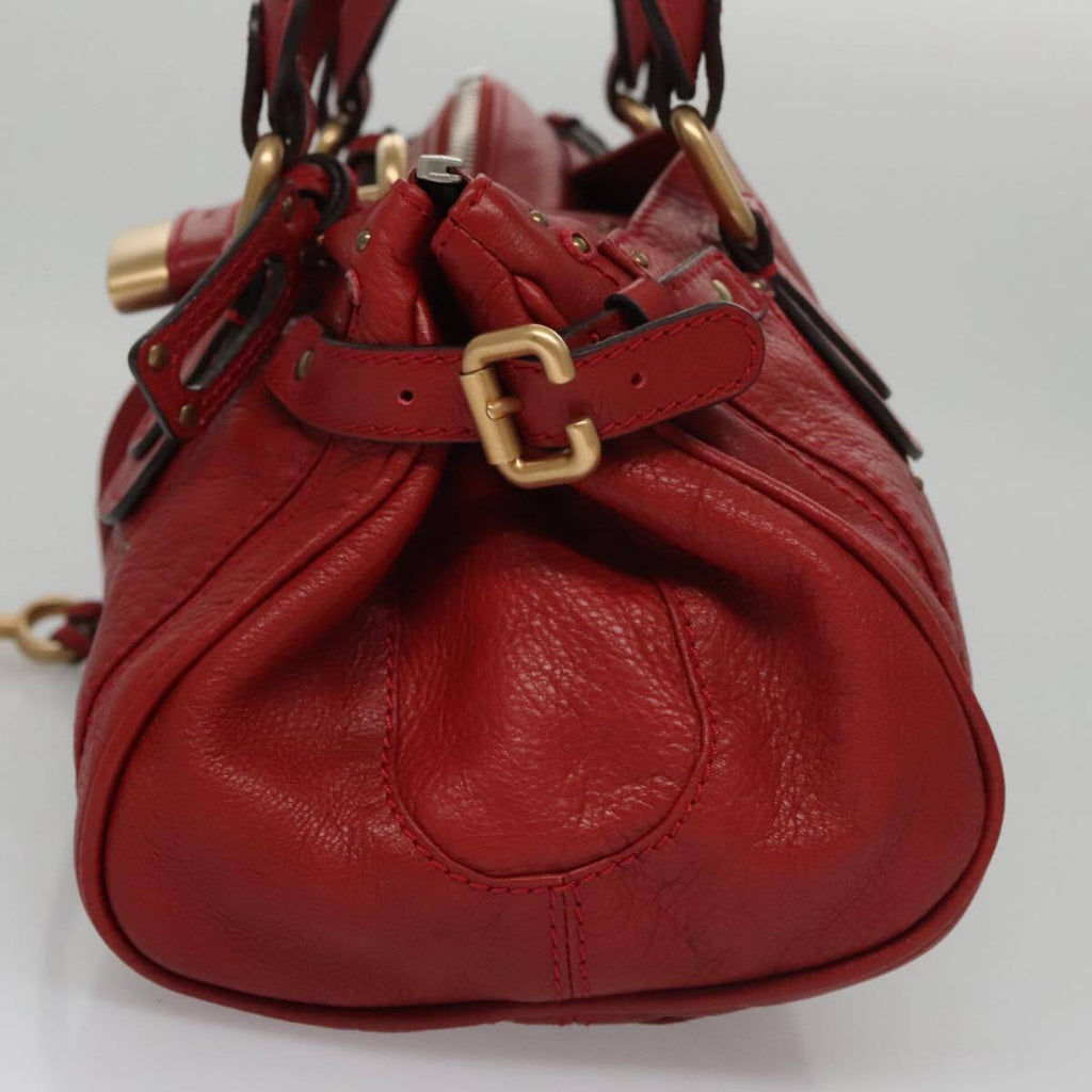 Chloe paddington hand bag leather red gold silver auth am7383