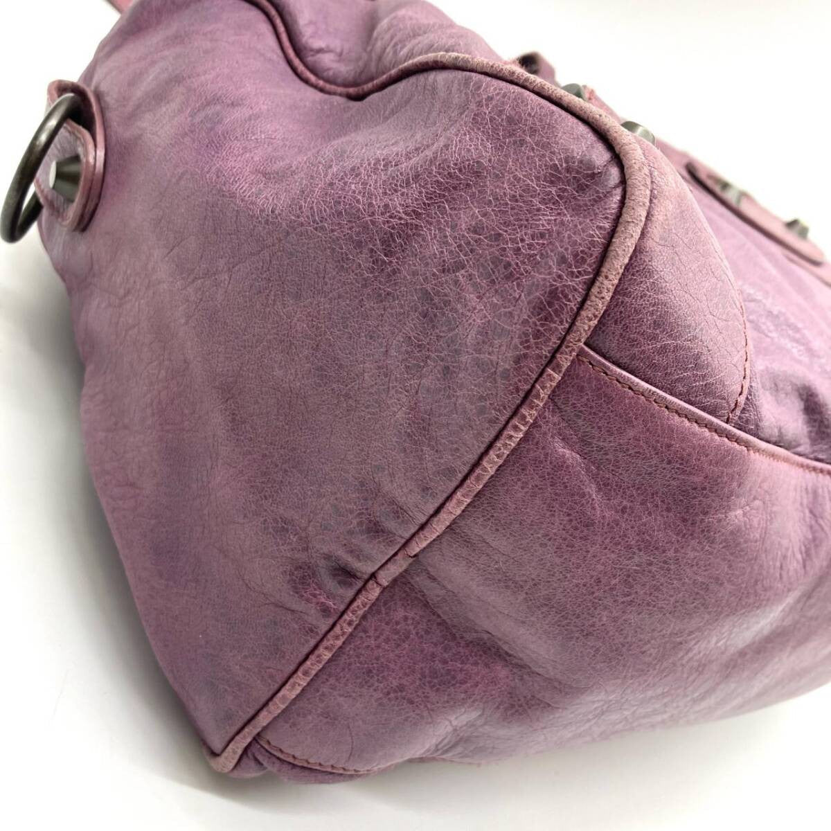 BALENCIAGA The Twiggy Purple Leather 2Way Bag 128523 Motorcycle Bag Strap Mirror