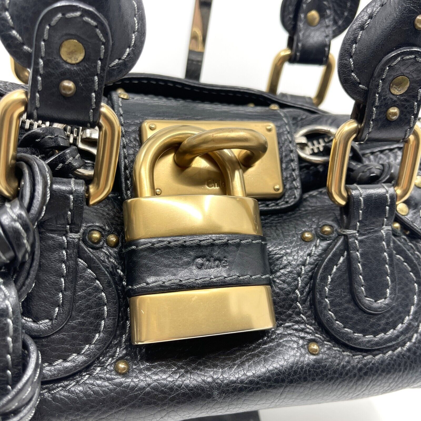 Chloe paddington mini hand bag black leather key padrock auth rare