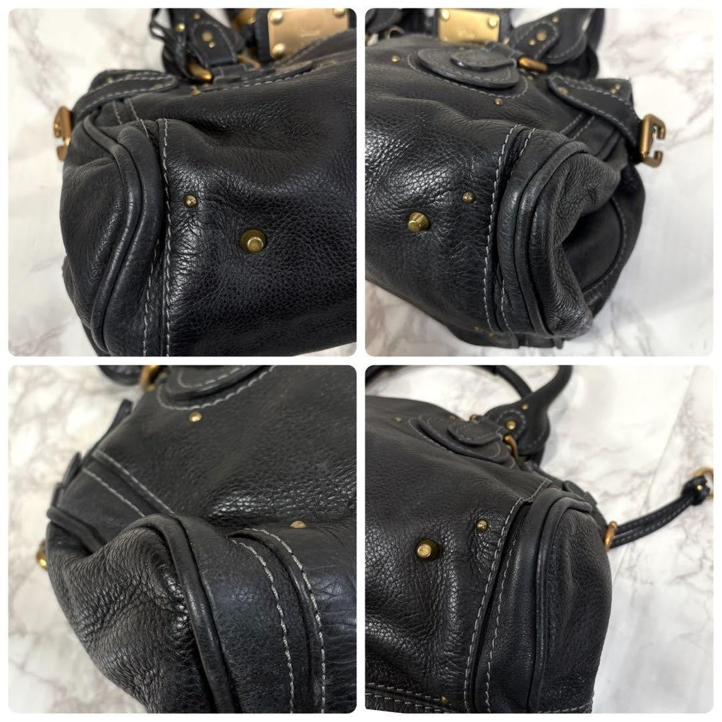 Chloe paddington handbag shoulder bag medium black leather w dustbag 20 36 20cm