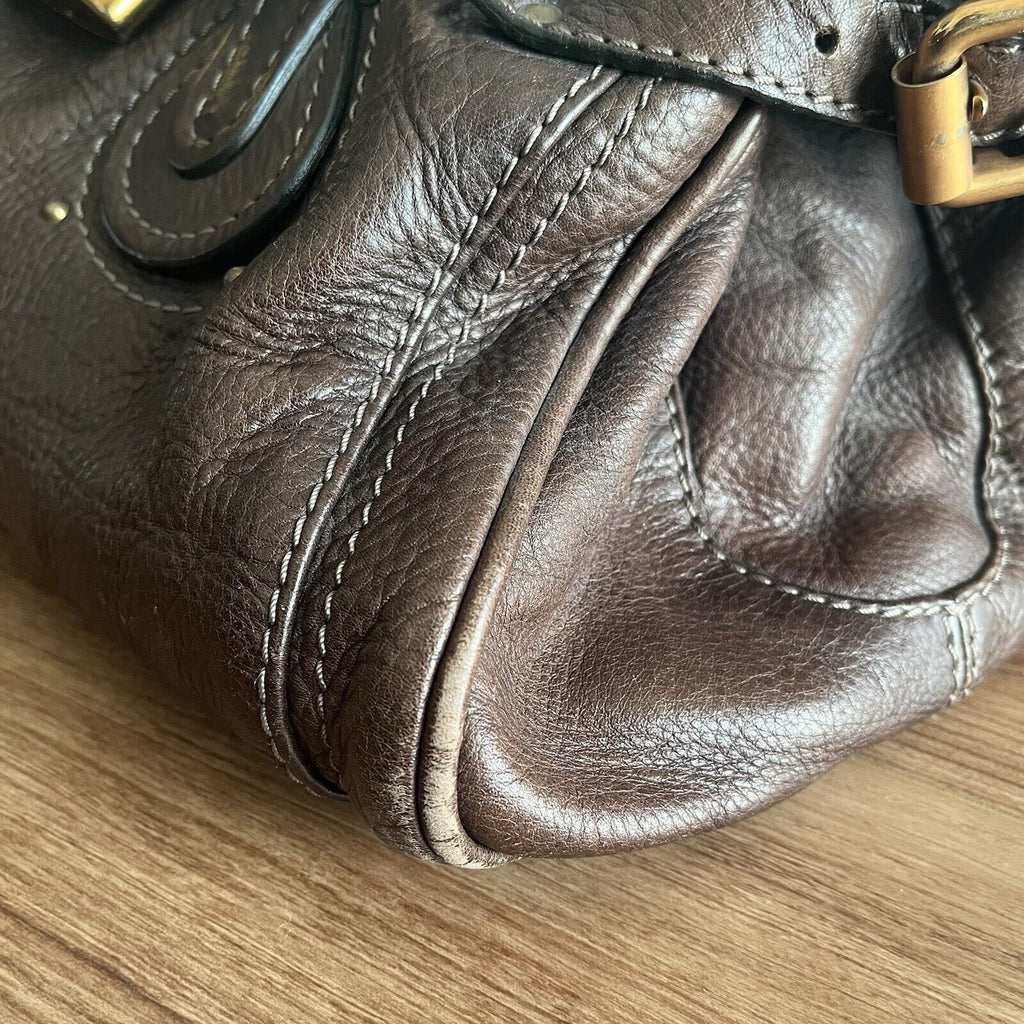 Chloe paddington leather hand bag dark brown leather medium padlock key f s