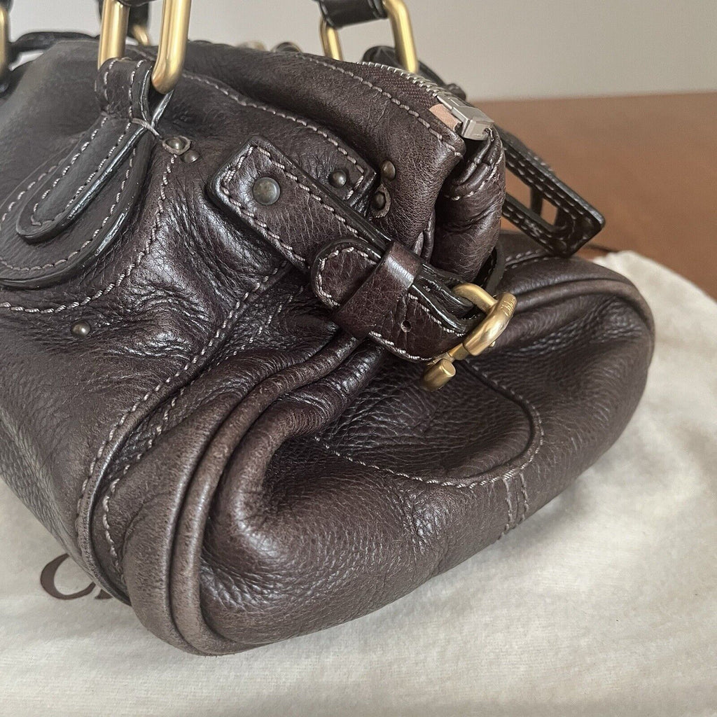 Chloe paddington leather hand bag dark brown leather medium padlock key f s 1