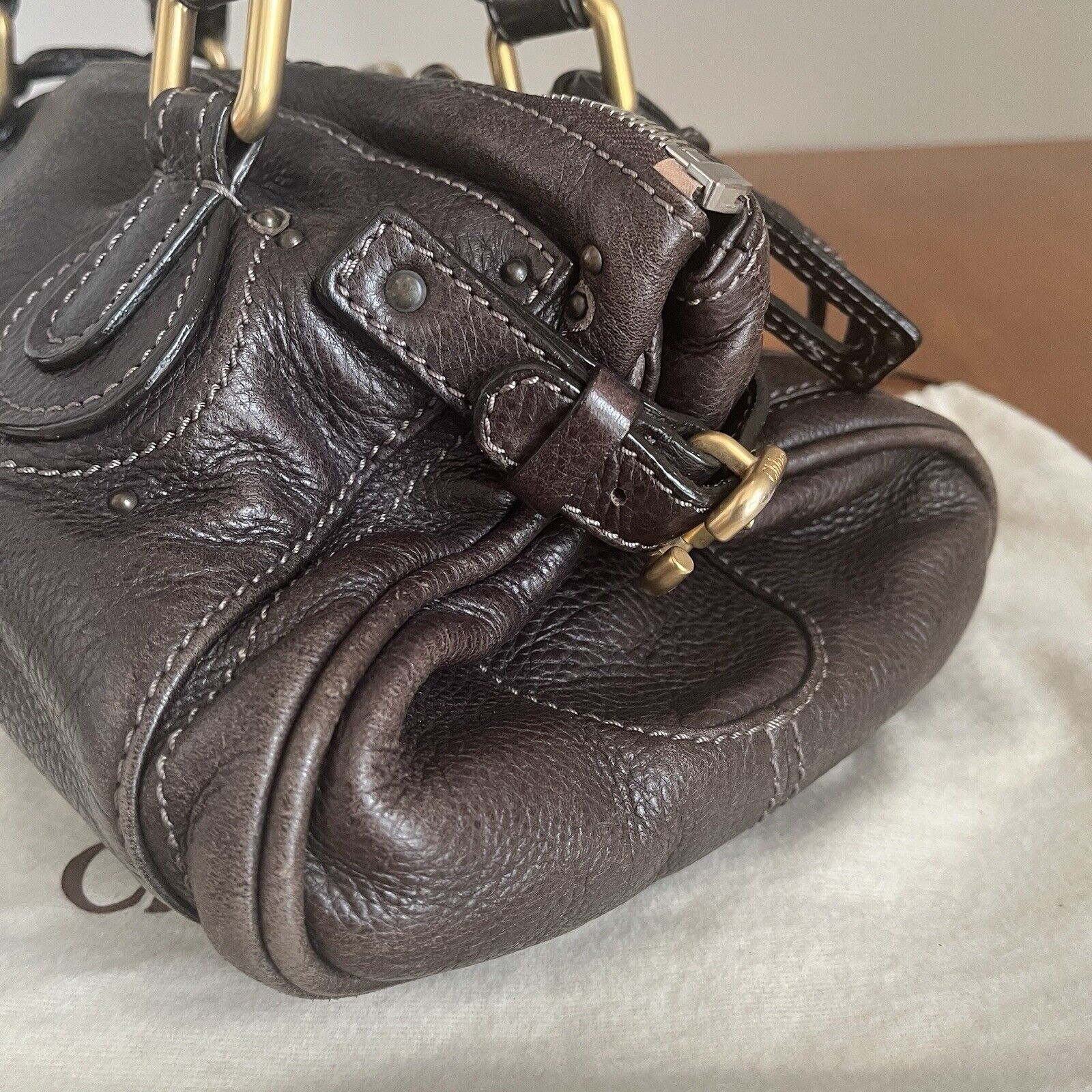 Chloe paddington leather hand bag dark brown leather medium padlock key f s 1