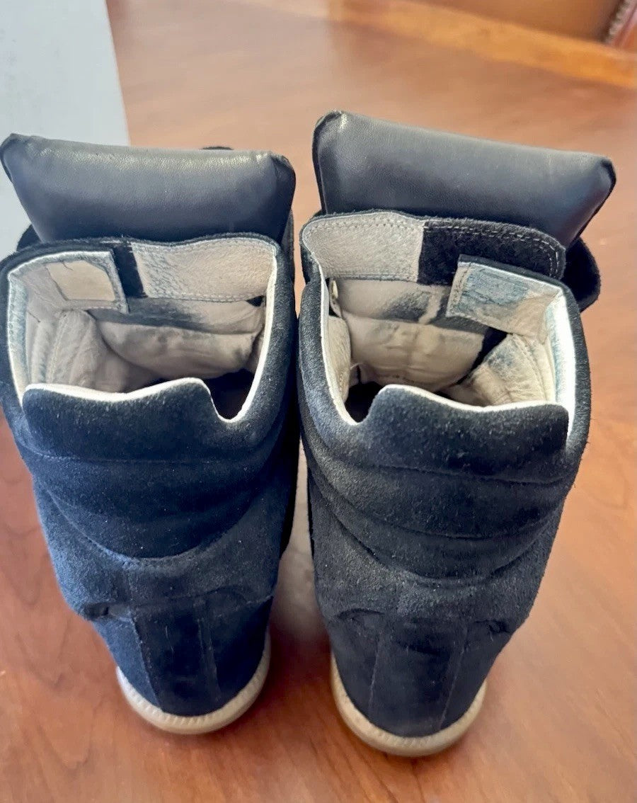 Isabel Marant Bekett Suede Leather High Top Sneakers Wedge Black Boots SZ 41 11