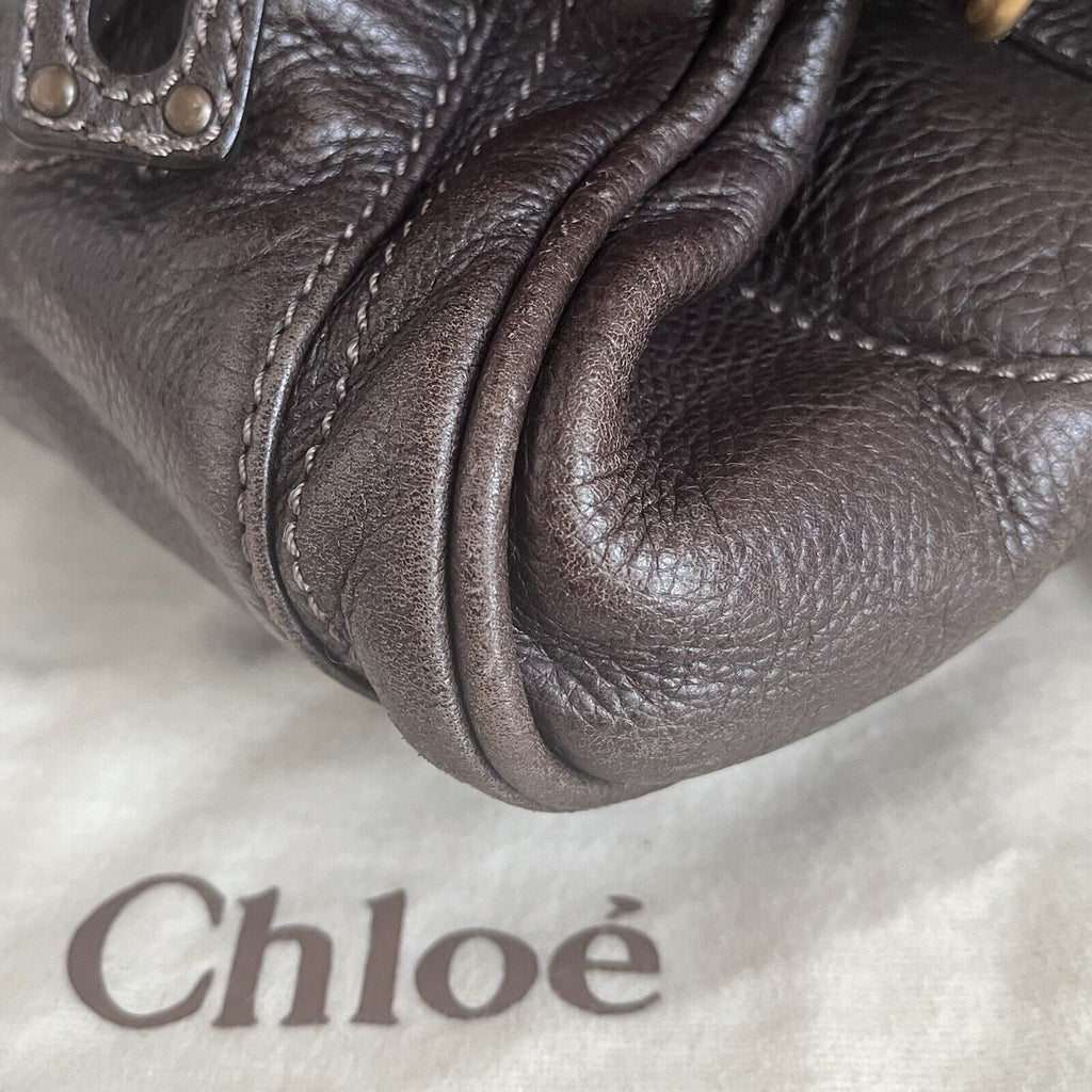 Chloe paddington leather hand bag dark brown leather medium padlock key f s 1