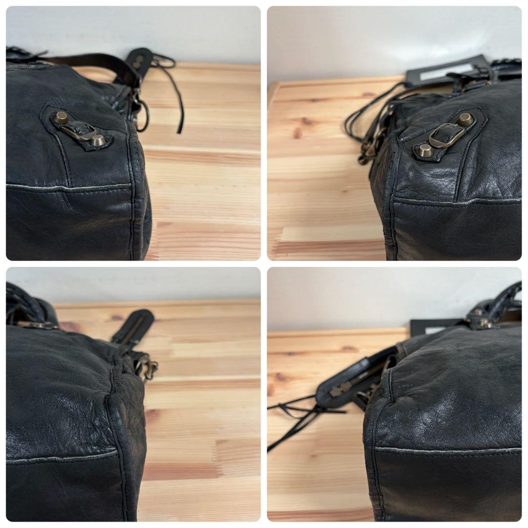 BALENCIAGA The City 2way Handbag Shoulder Bag Leather Black Used #YI